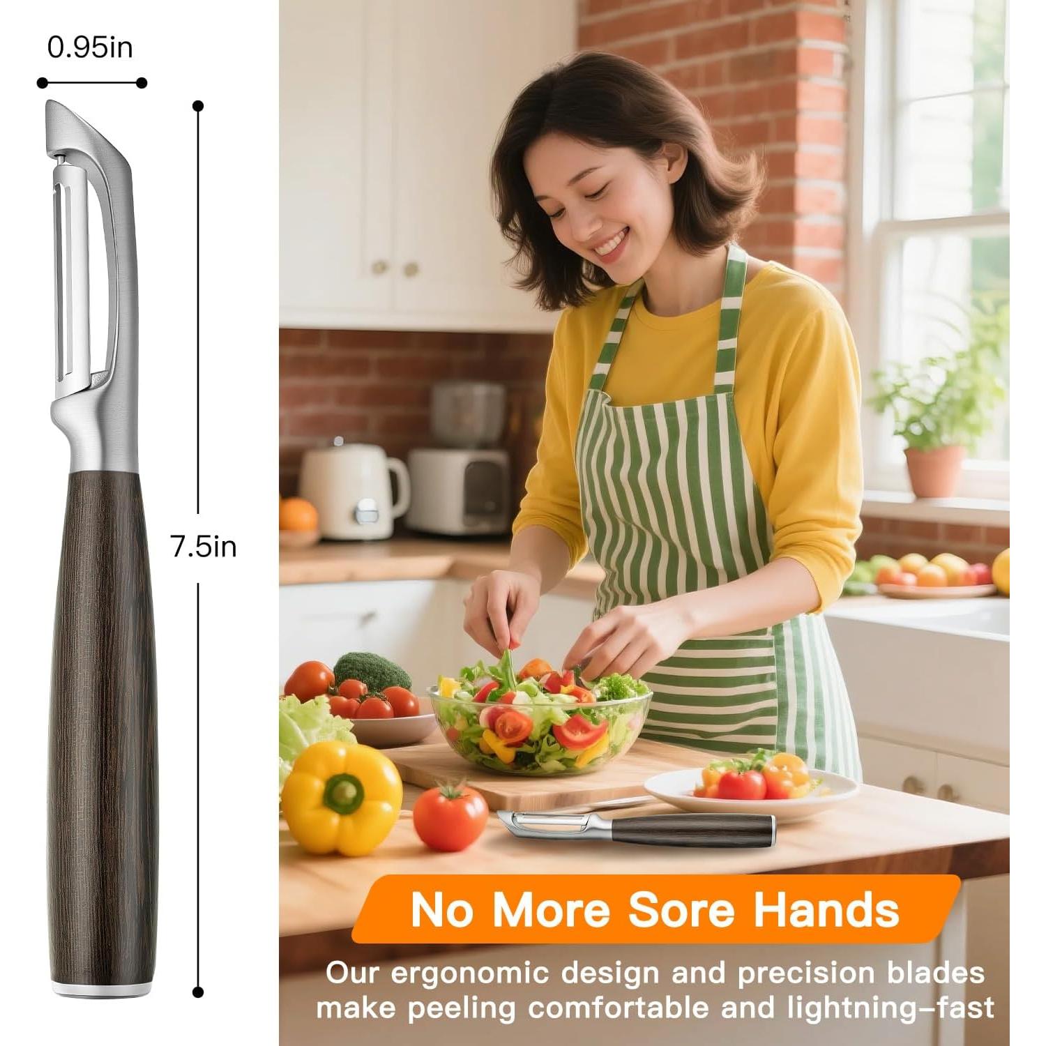 Pelador de Verduras LUNERKU Tipo I Acero Inoxidable Mango Madera