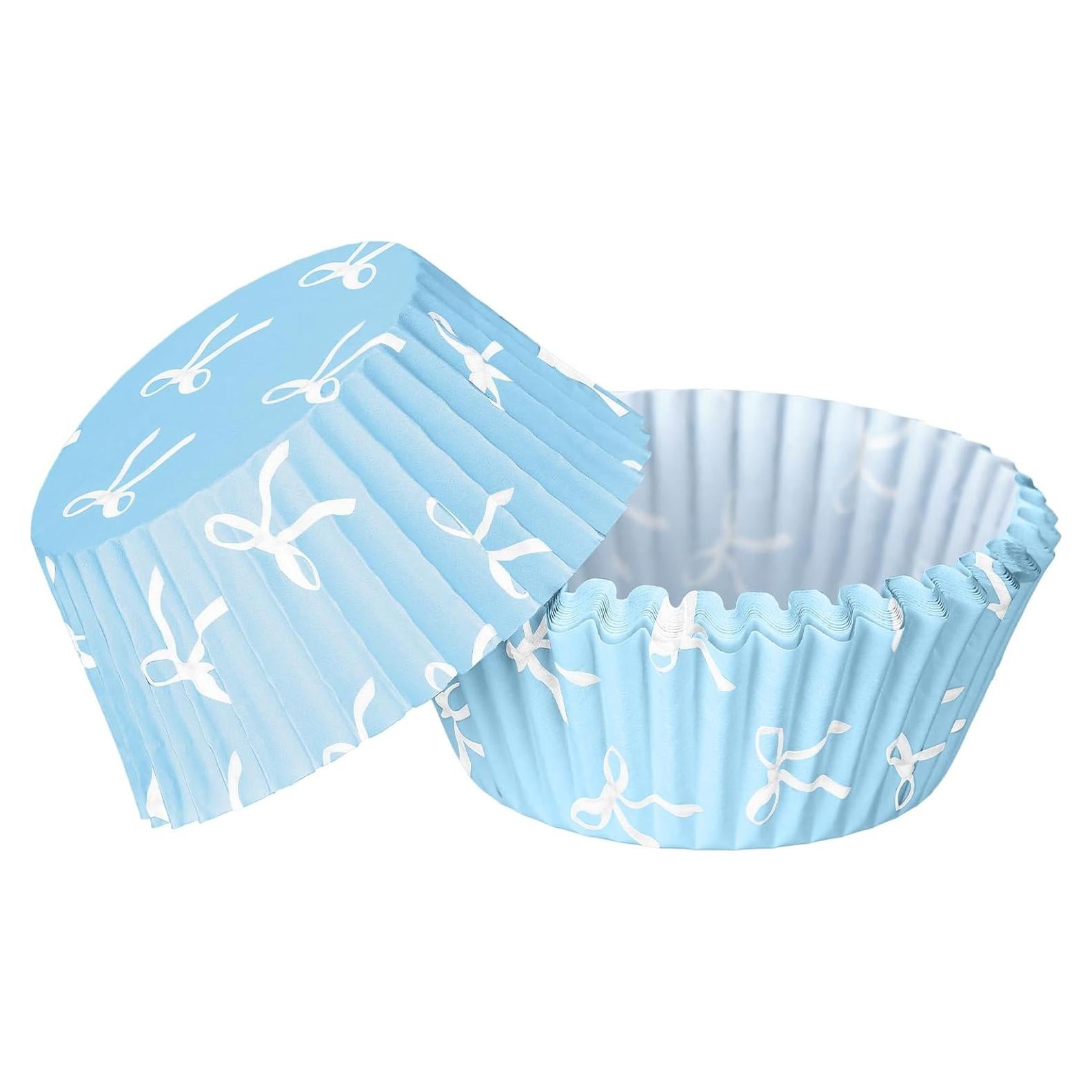 Forros de Cupcake Azul Tioncy 300 Pcs con Lazo 8 cm