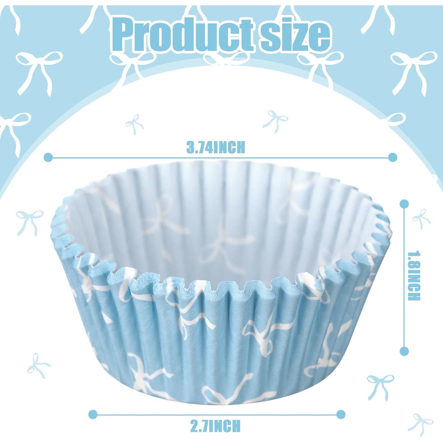 Forros de Cupcake Azul Tioncy 300 Pcs con Lazo 8 cm