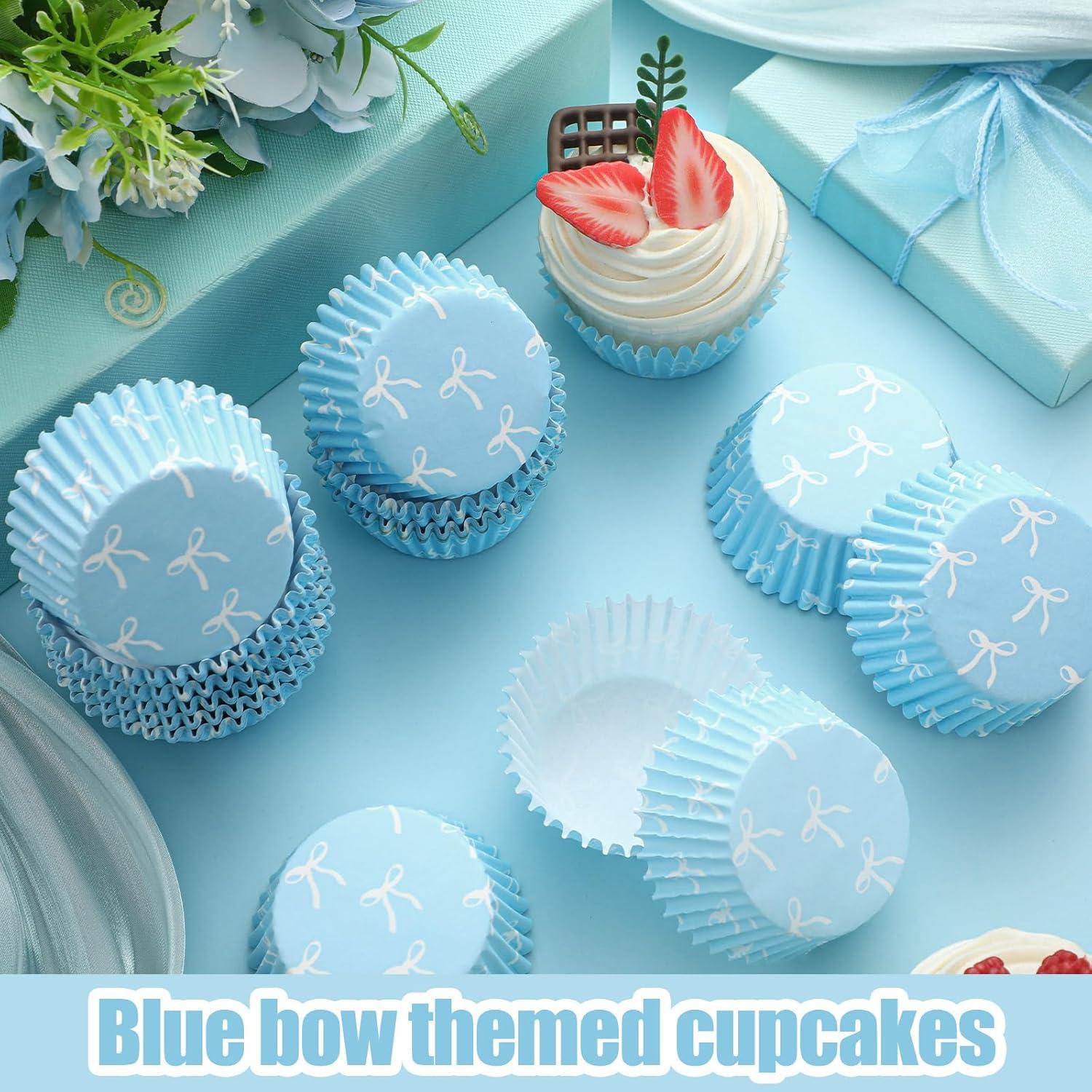 Forros de Cupcake Azul Tioncy 300 Pcs con Lazo 8 cm