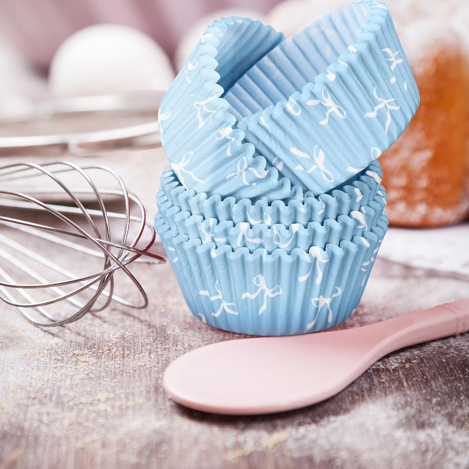 Forros de Cupcake Azul Tioncy 300 Pcs con Lazo 8 cm