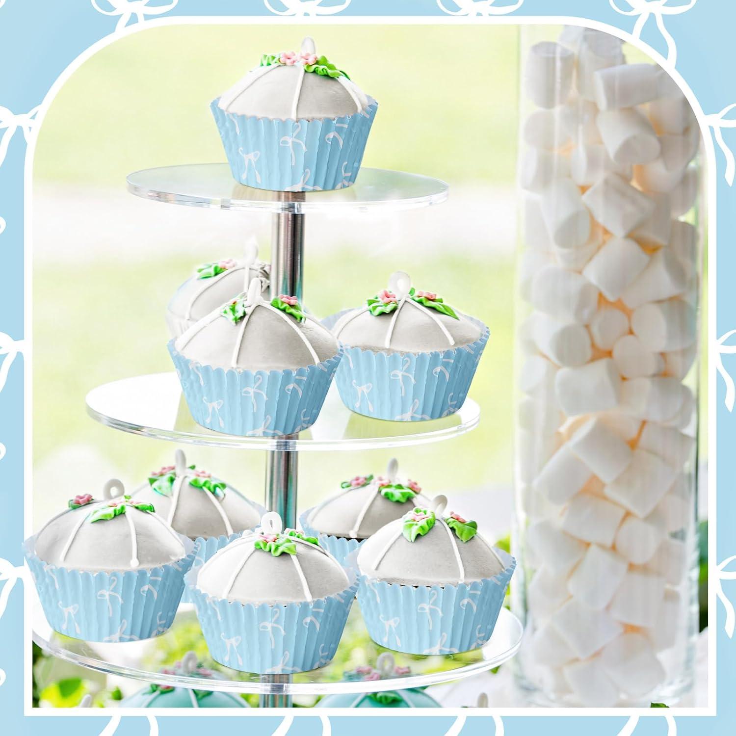 Forros de Cupcake Azul Tioncy 300 Pcs con Lazo 8 cm