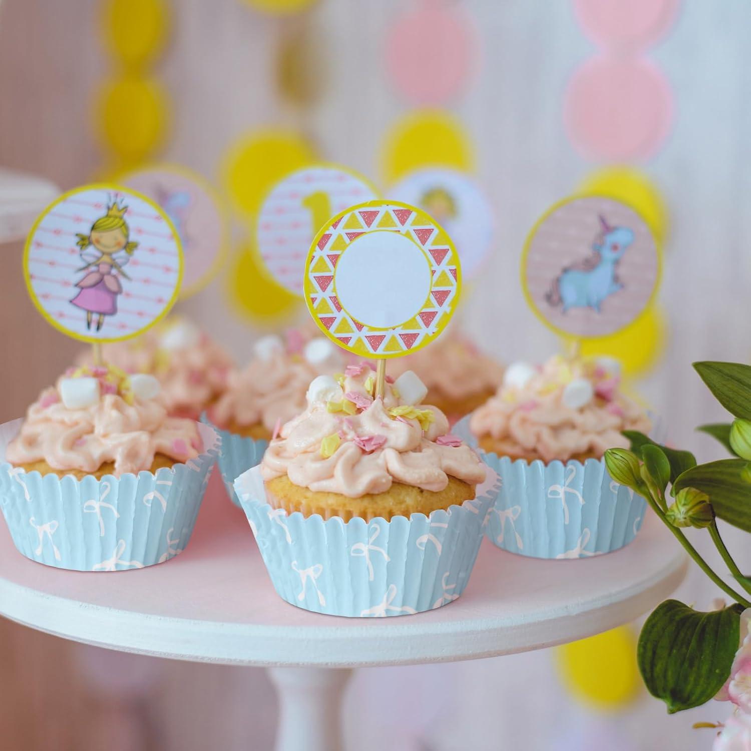 Forros de Cupcake Azul Tioncy 300 Pcs con Lazo 8 cm