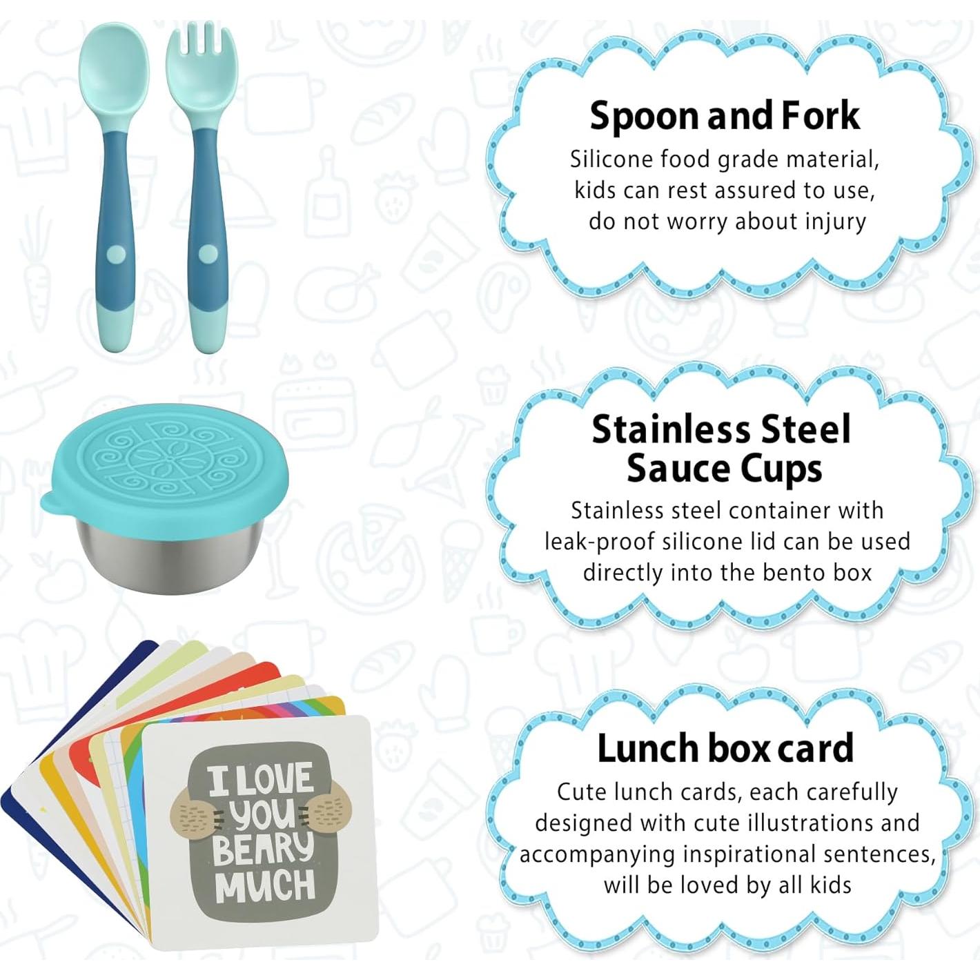 Caja de Almuerzo Bento Wiwens Azul 5 Piezas 4 Compartimentos