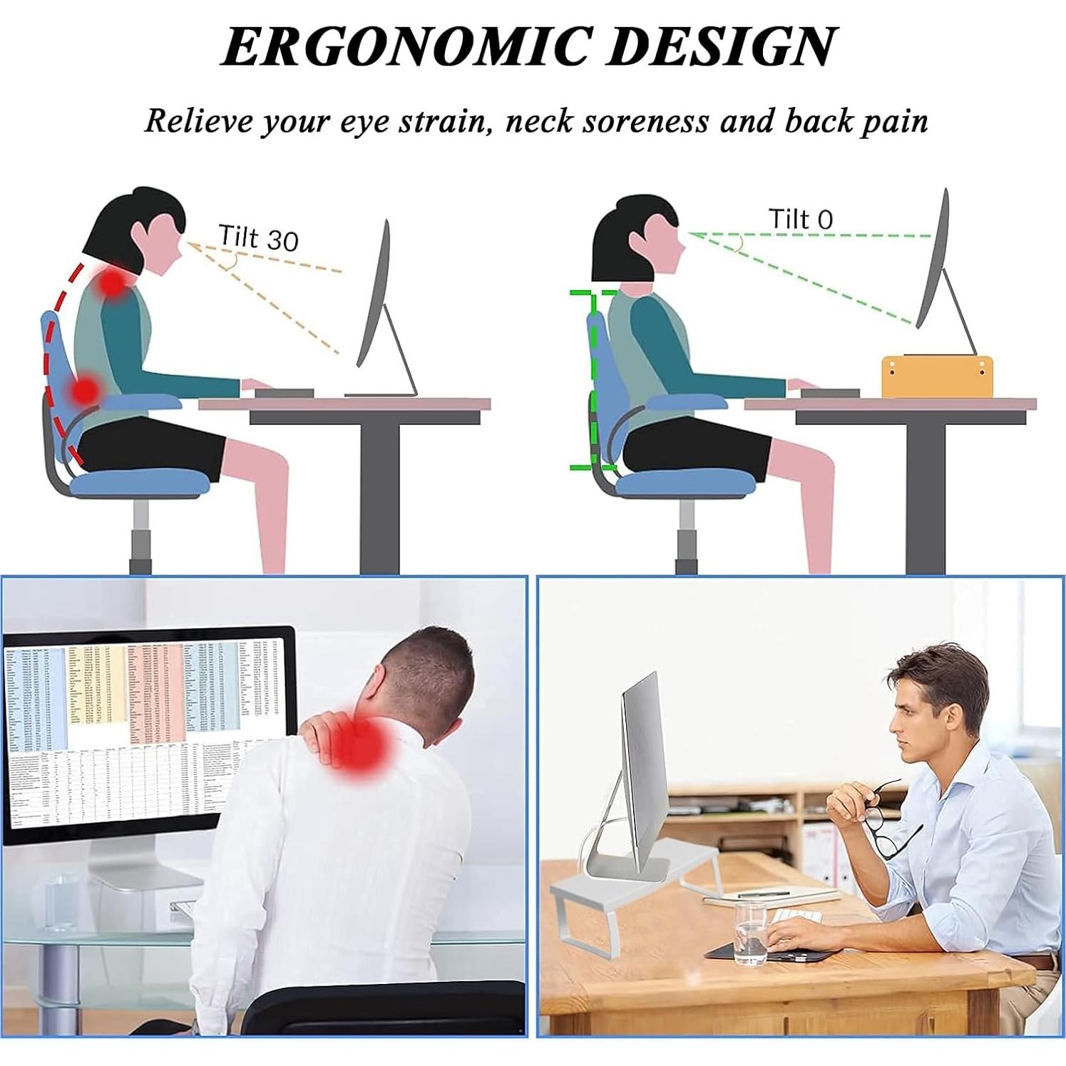 Soporte de Monitor de Madera Crayfomo 40x20 cm Blanco Ergonomico