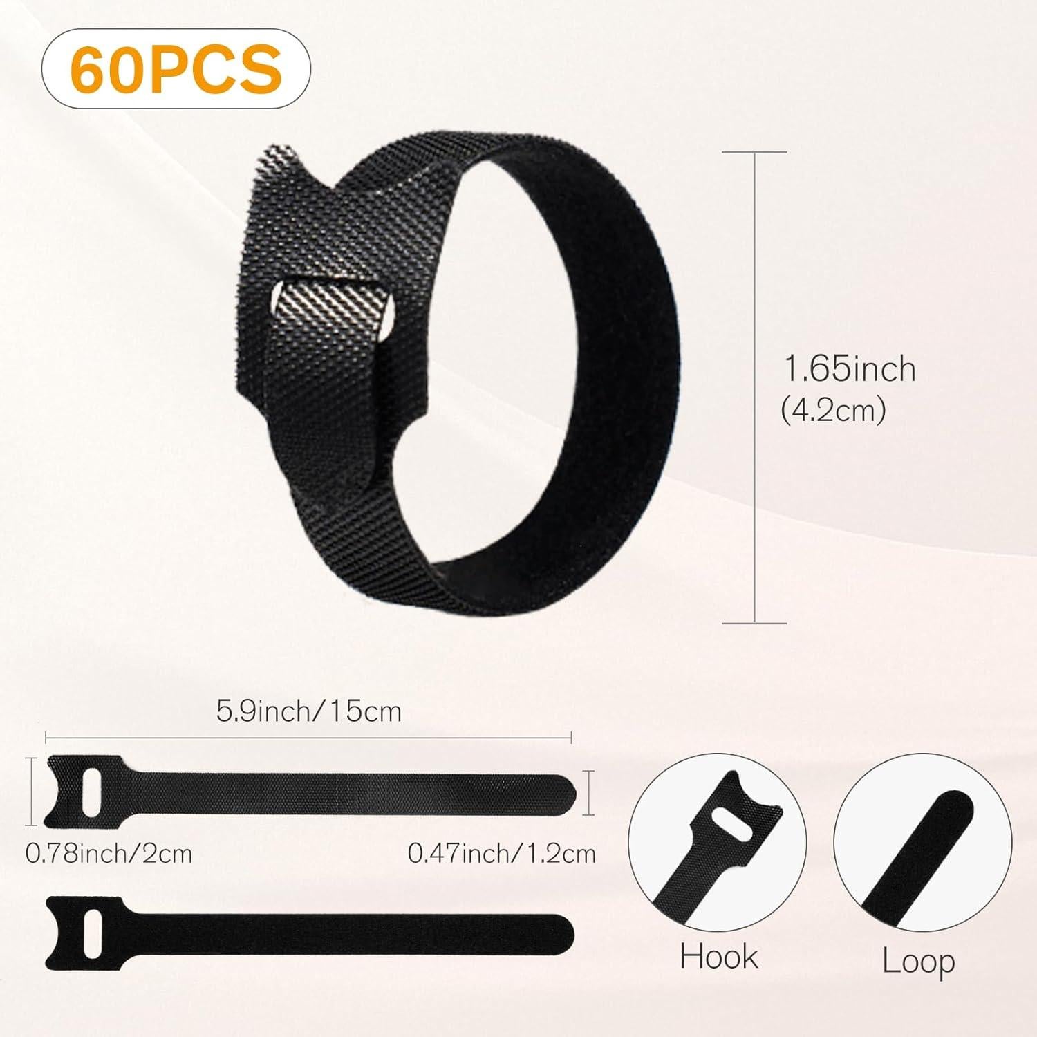 CableGeeker 60 Correas de Cable Reutilizables 15.24 cm Negro