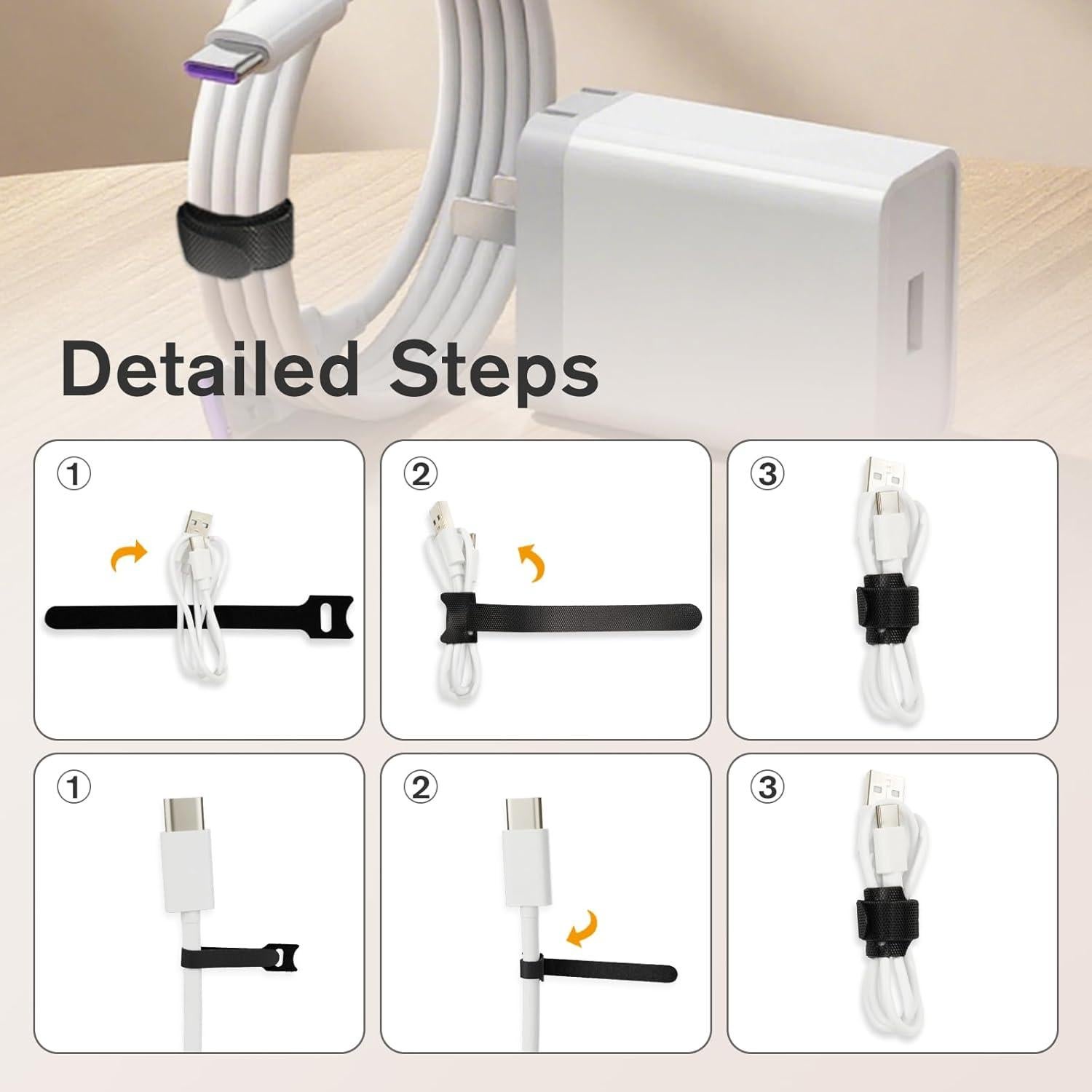 CableGeeker 60 Correas de Cable Reutilizables 15.24 cm Negro