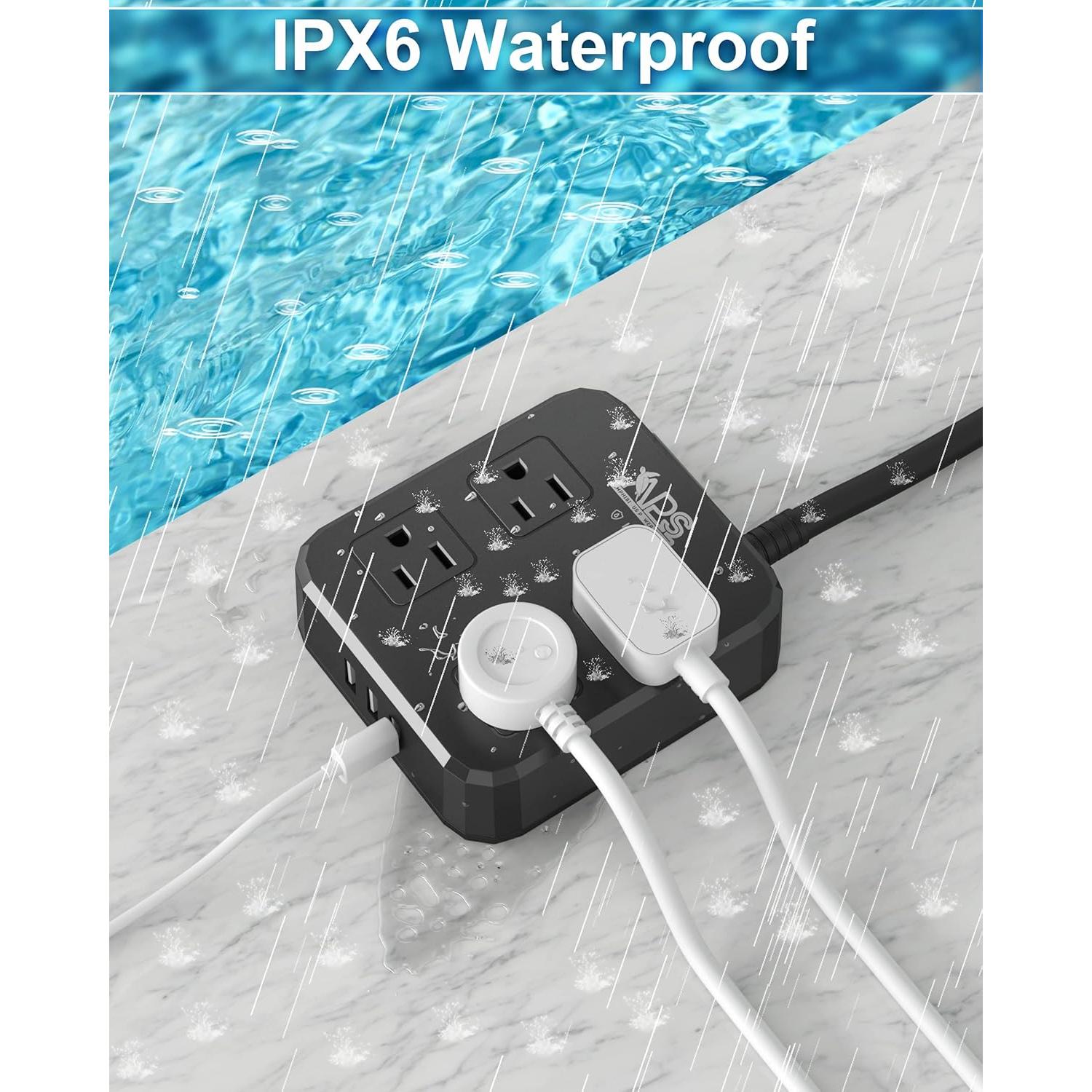 Regleta de Extensión a Prueba de Agua Qiyuan 1.83M 4 Salidas 3 USB