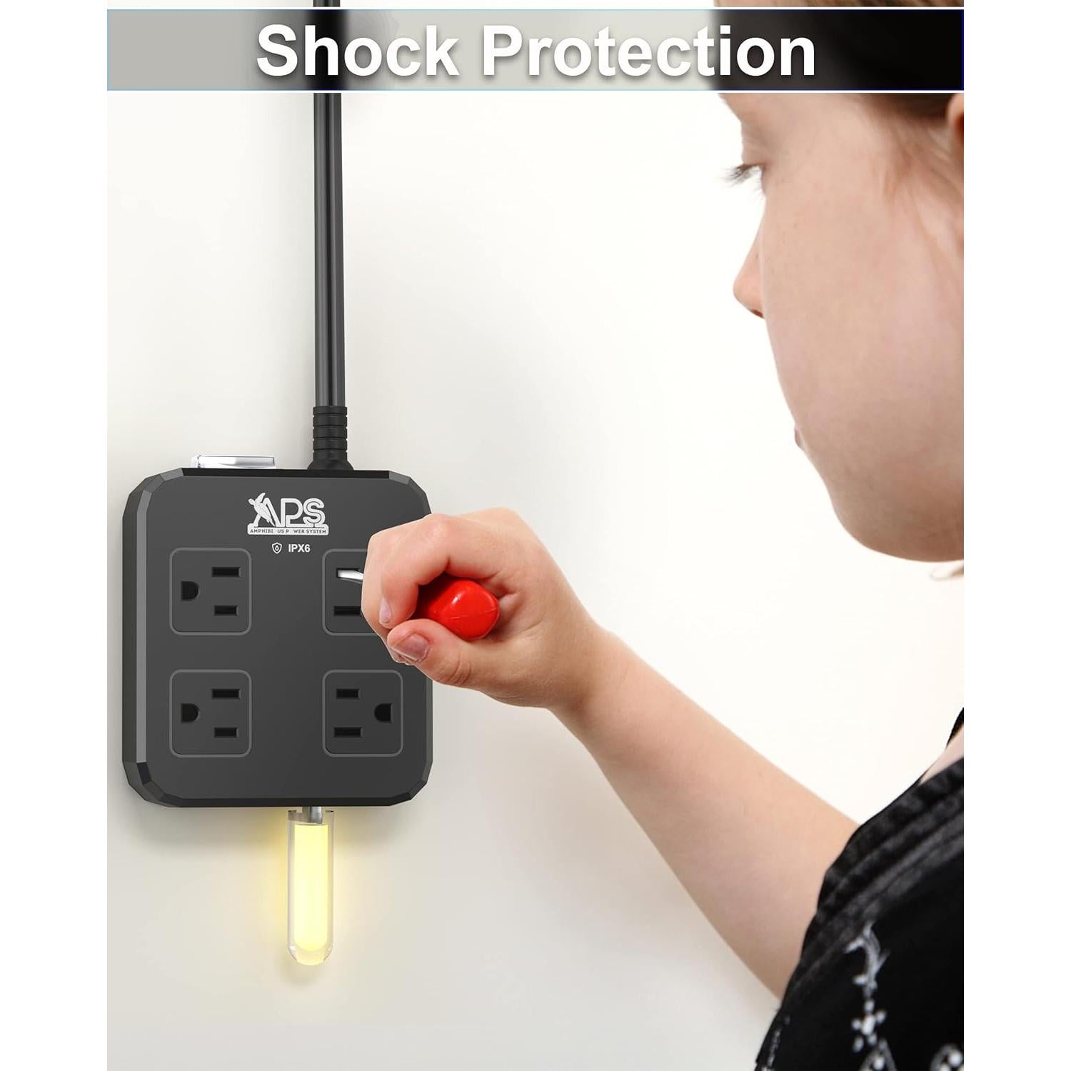 Regleta de Extensión a Prueba de Agua Qiyuan 1.83M 4 Salidas 3 USB