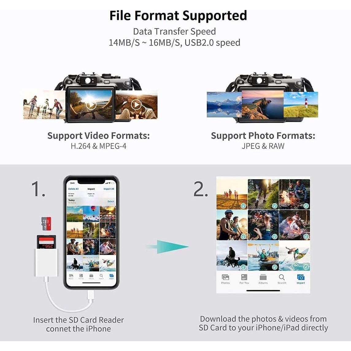 Lector de Tarjetas SD esbeecables Lightning 2 en 1 para iPhone/iPad