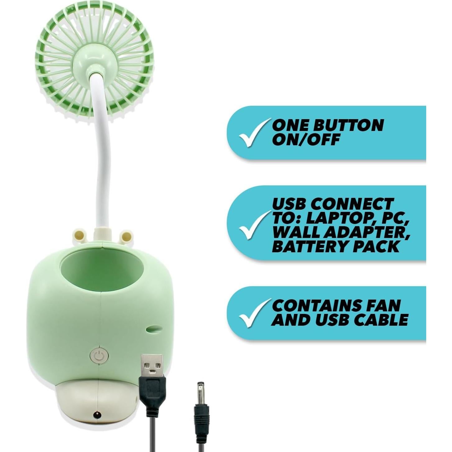 Ventilador de Mesa USB-C Ennotek Animal Verde 5V Silencioso