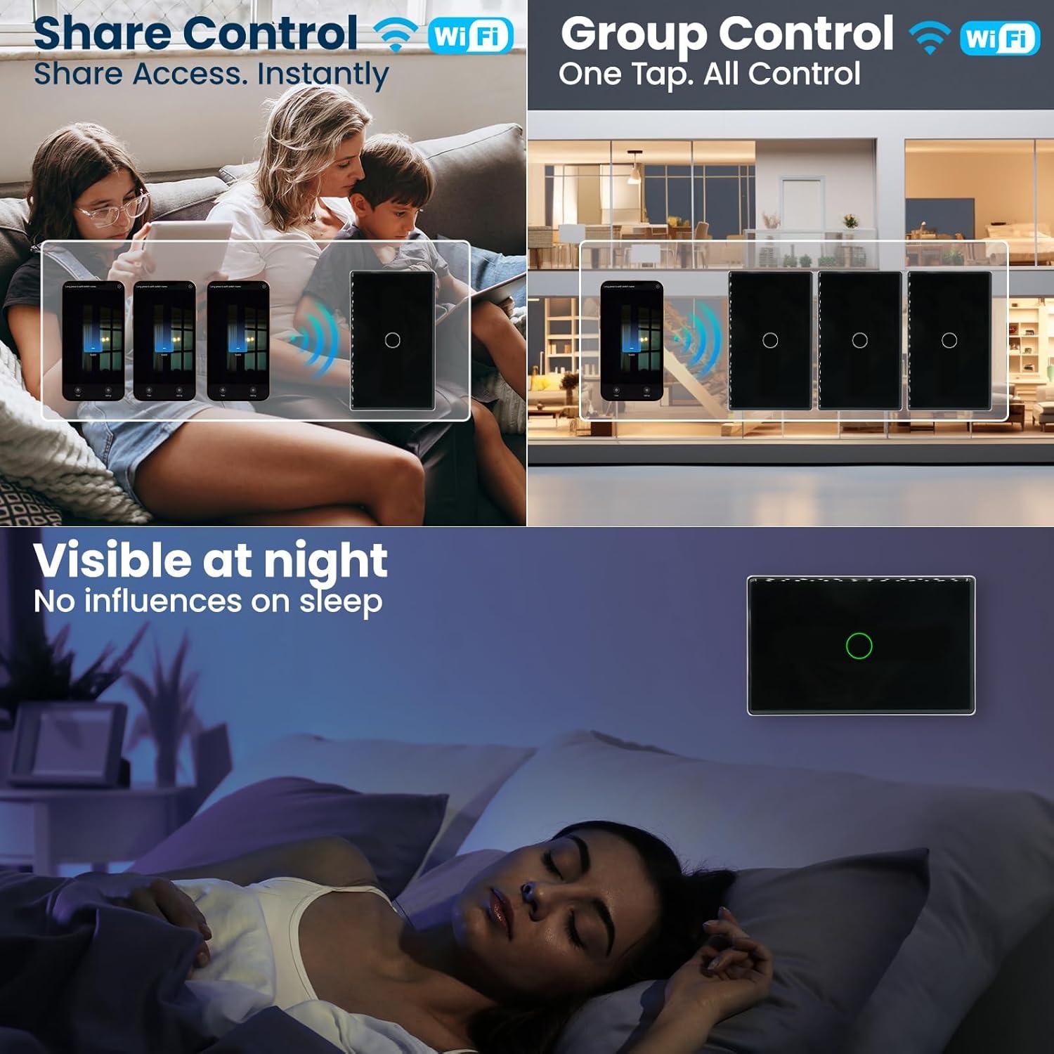 Interruptor de Luz Inteligente WiFi YUEQING 1 Gang Negro