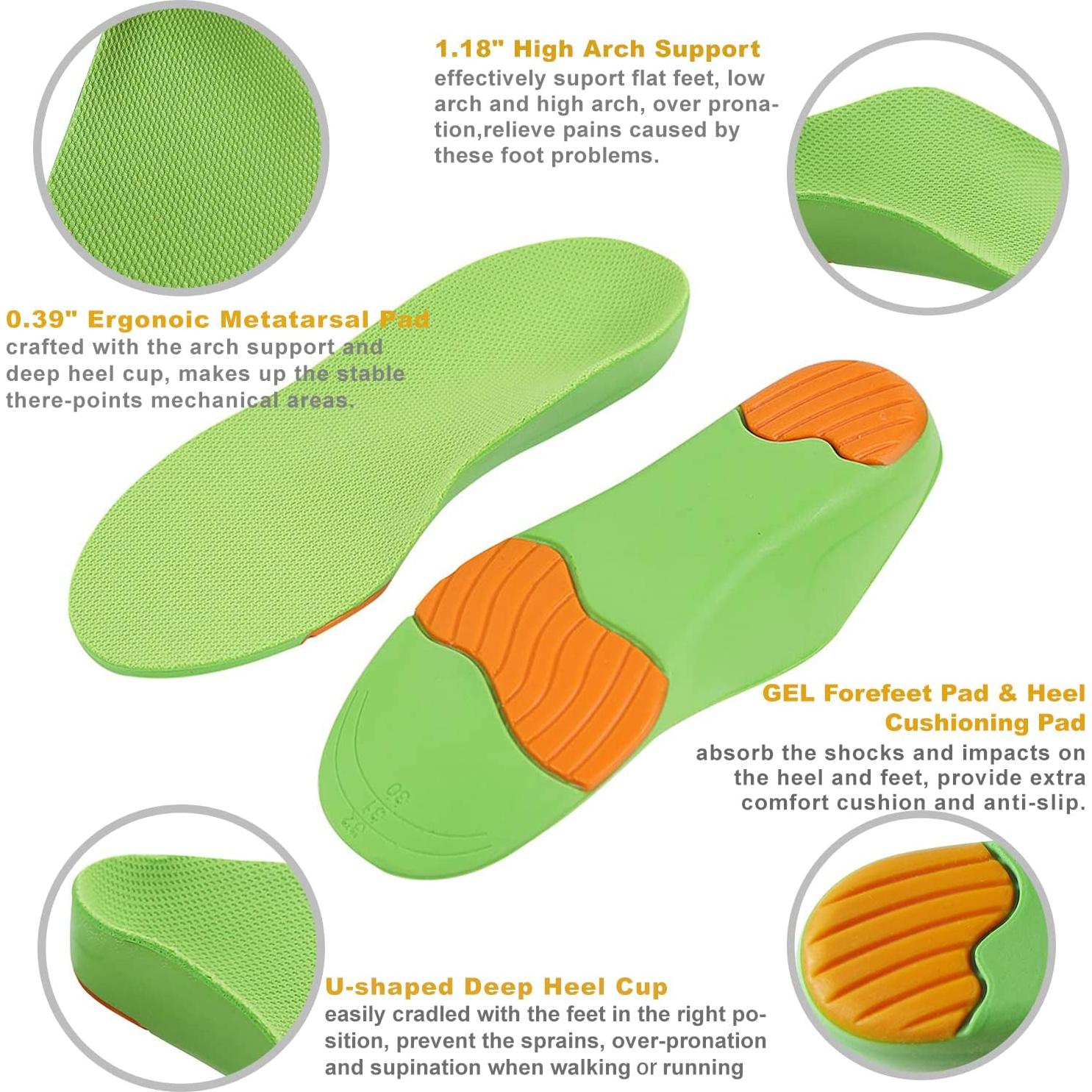 Plantillas ortopédicas Bellcon para niños, soporte arco, gel