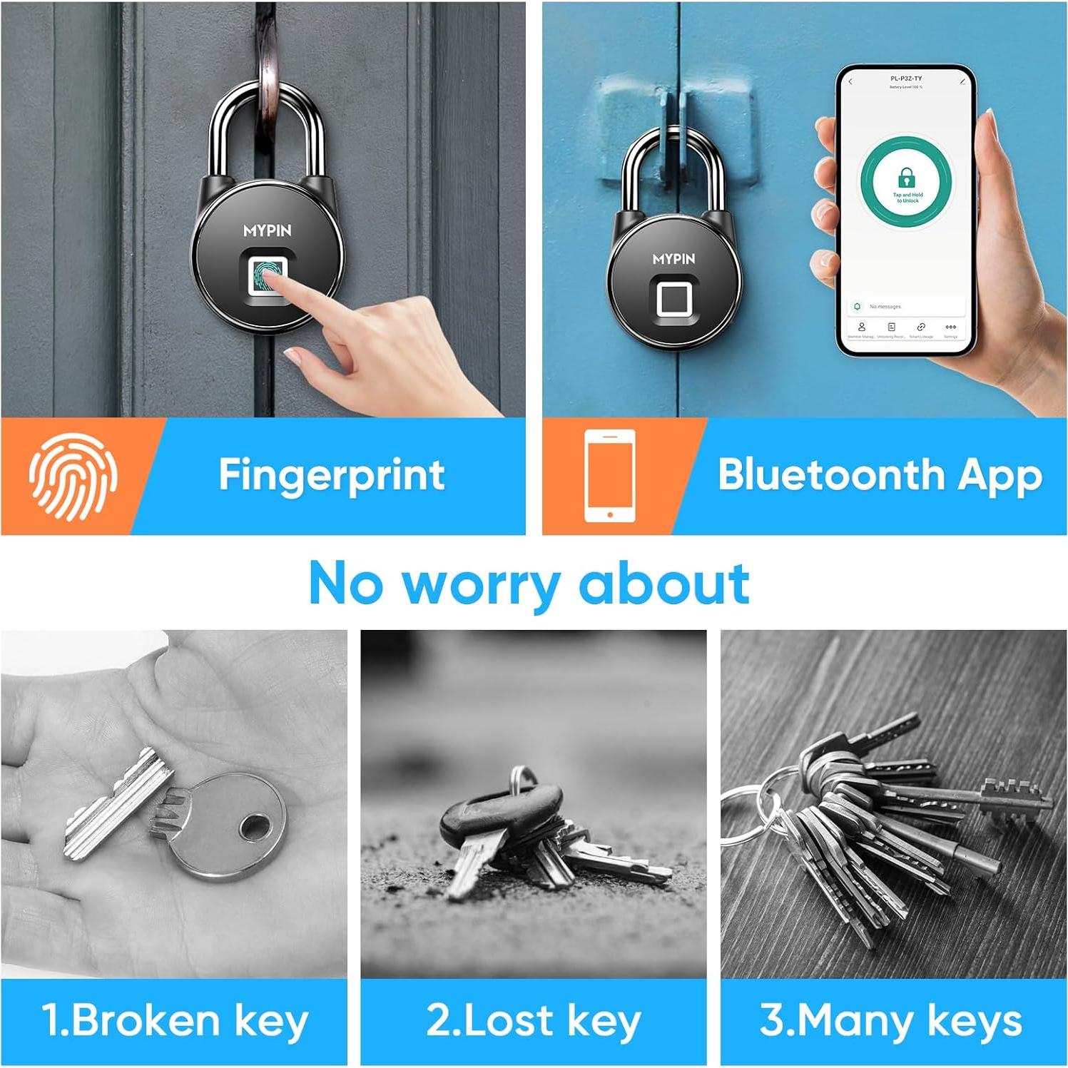 Candado Inteligente MYPIN con Huella Dactilar y Bluetooth