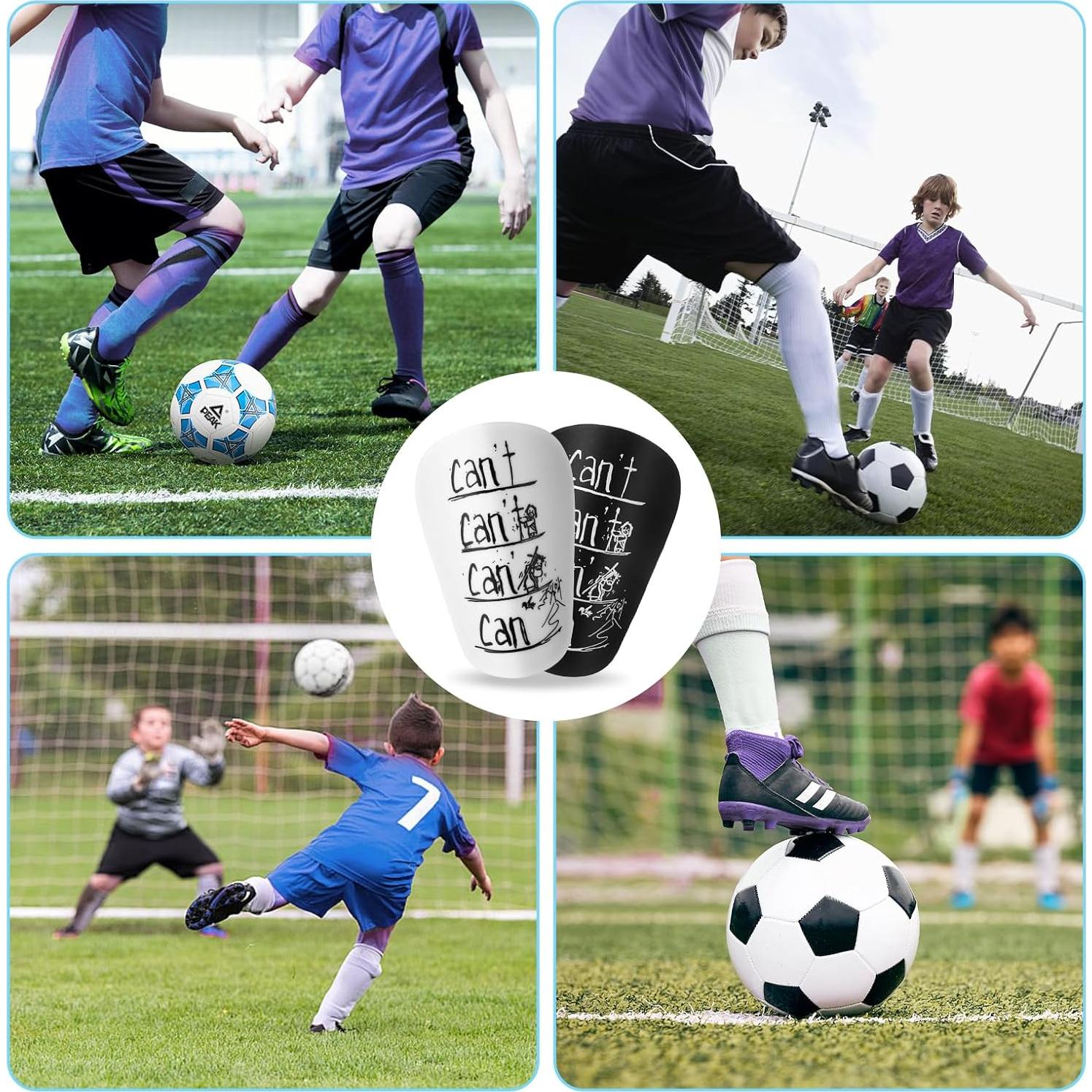 2 Pares Mini Espinilleras Fútbol Hoohnnaa 10x6 cm Negro y Blanco