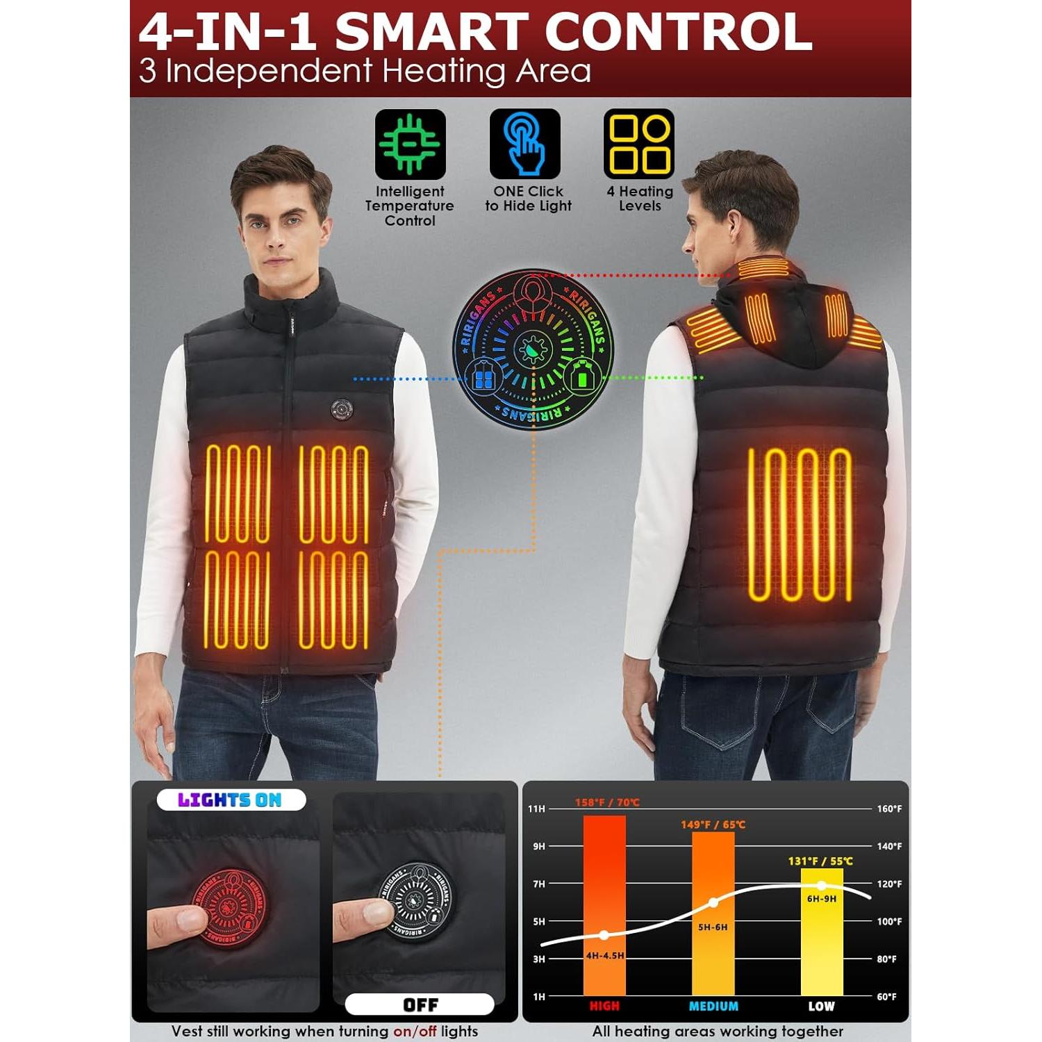 Chaleco Térmico RIRIGANS Hombre X-Large 10 Zonas Calentamiento