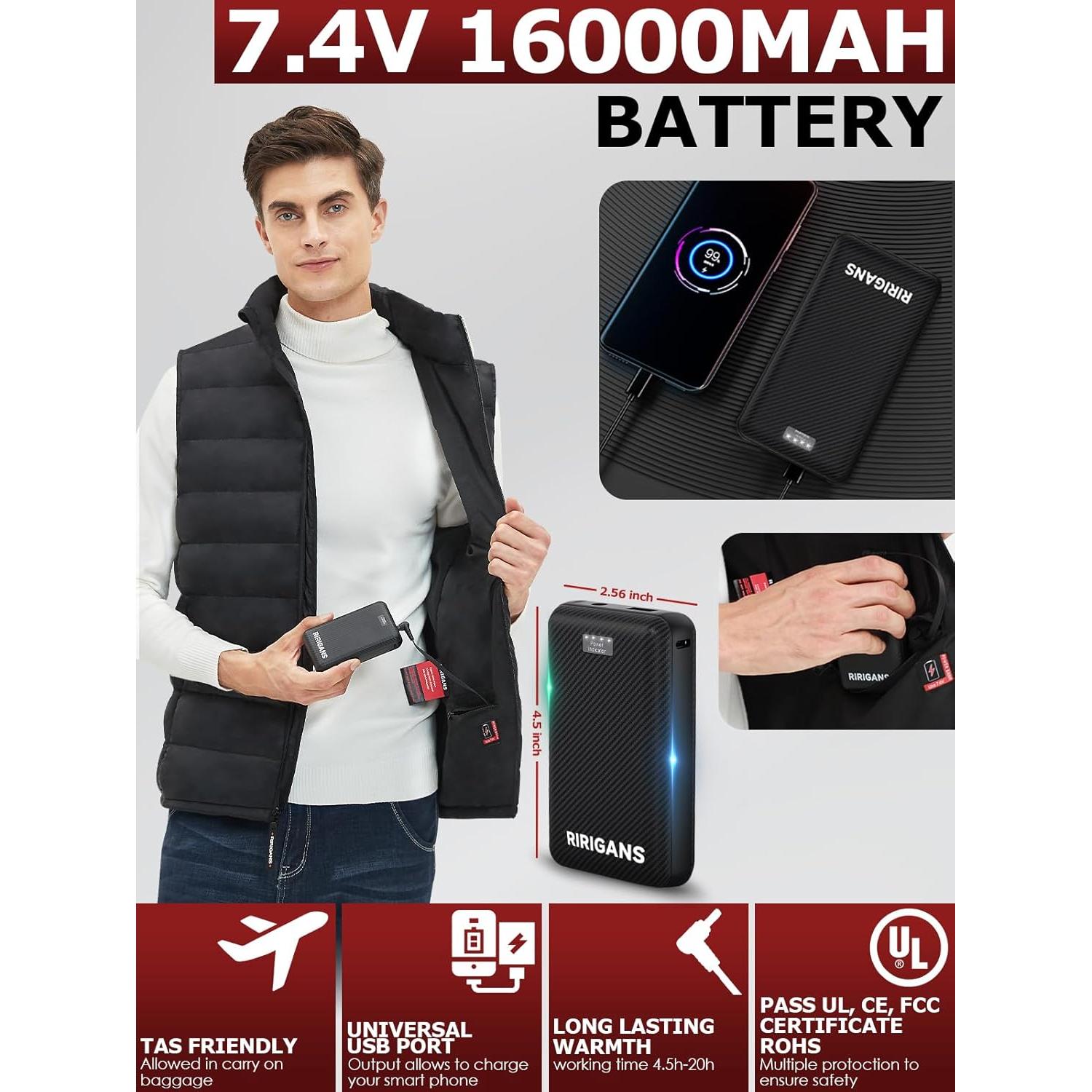 Chaleco Térmico RIRIGANS Hombre X-Large 10 Zonas Calentamiento