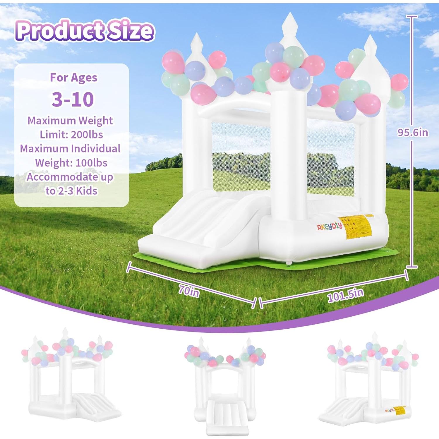 Castillo Inflable AKEYDIY Blanco 256.5x177.8x241.3 cm para Niños