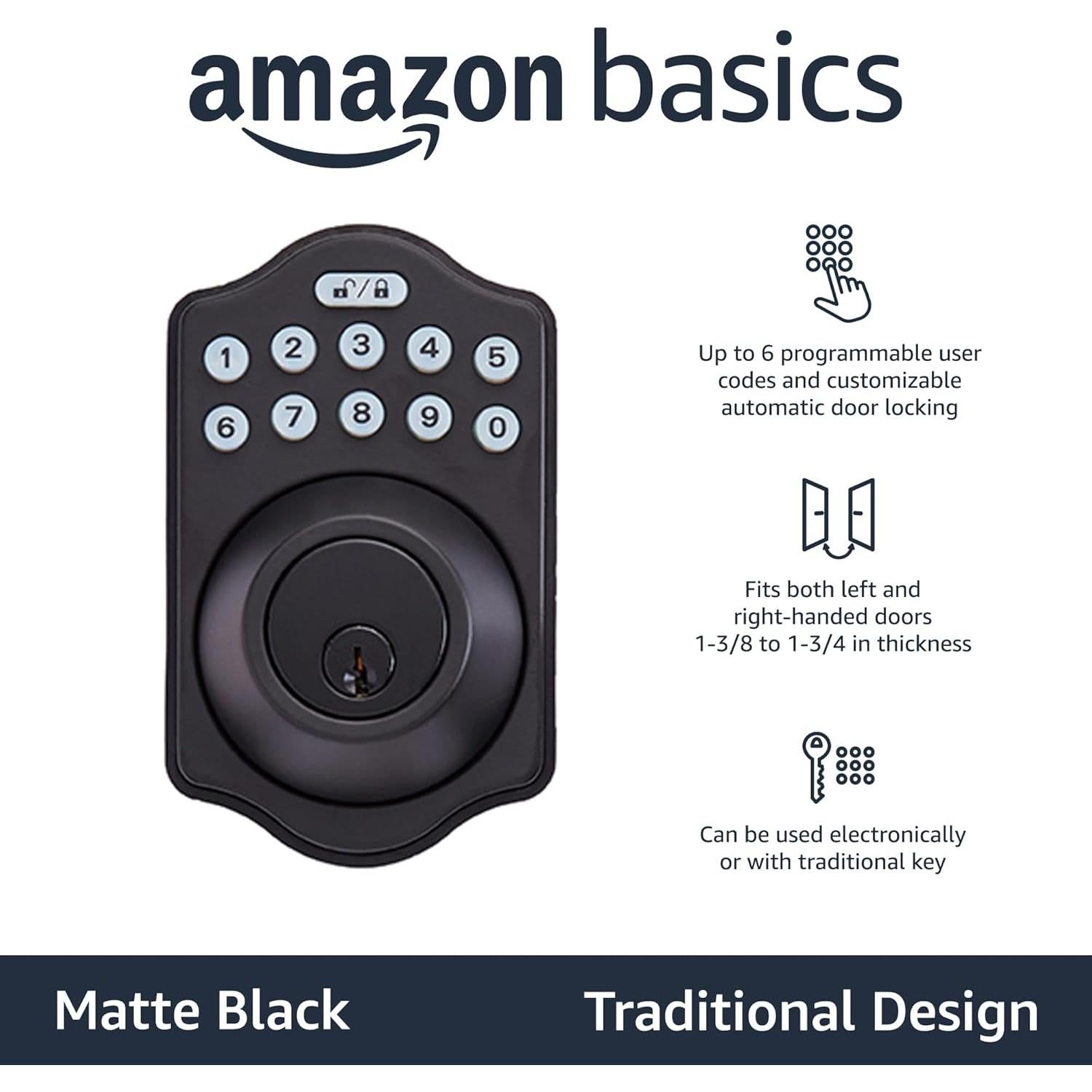 Cerradura Electrónica Amazon Basics Teclado Sin Llave Negra