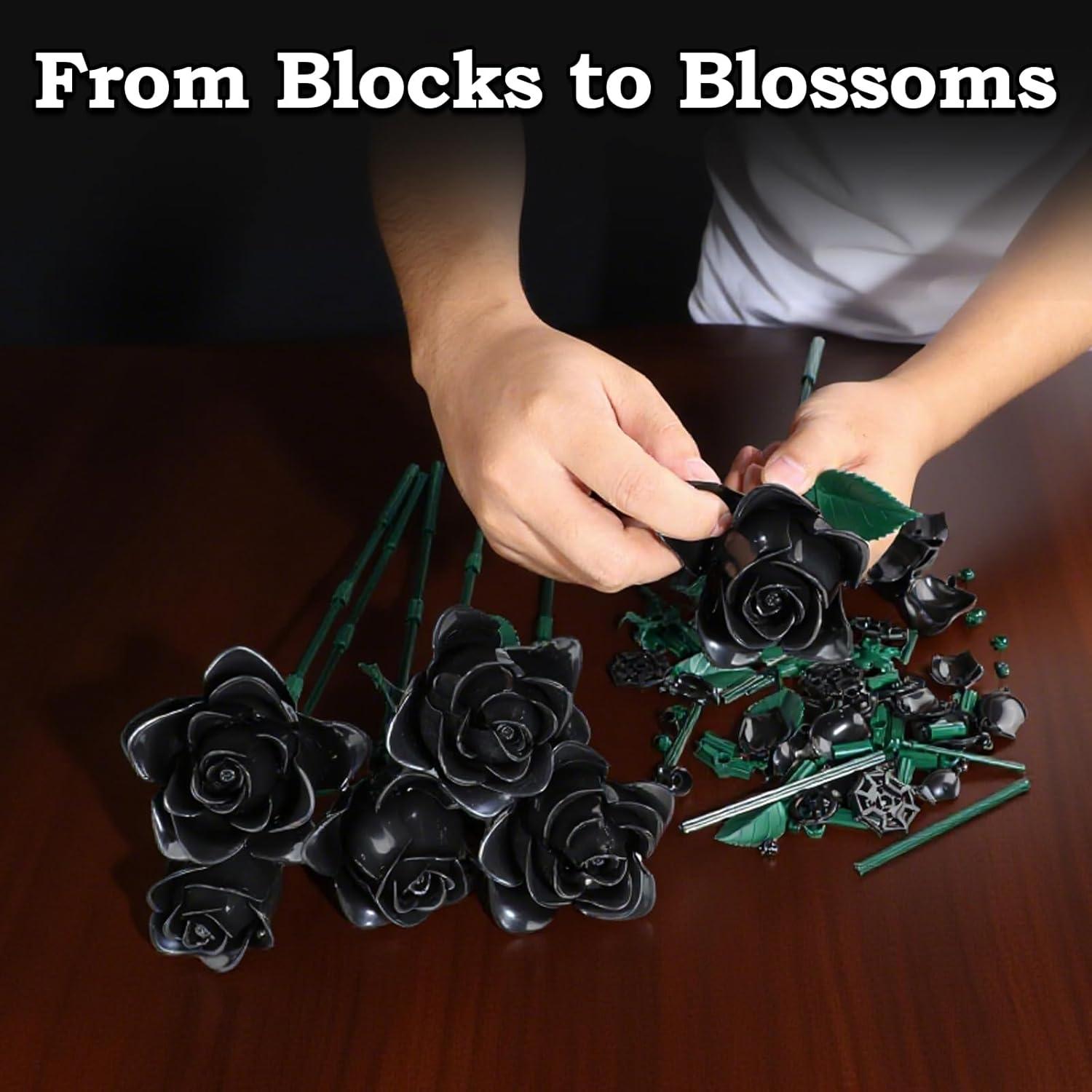 Set de Bloques de Construcción 12 Rosas Negras HAYXUN 585 PCS