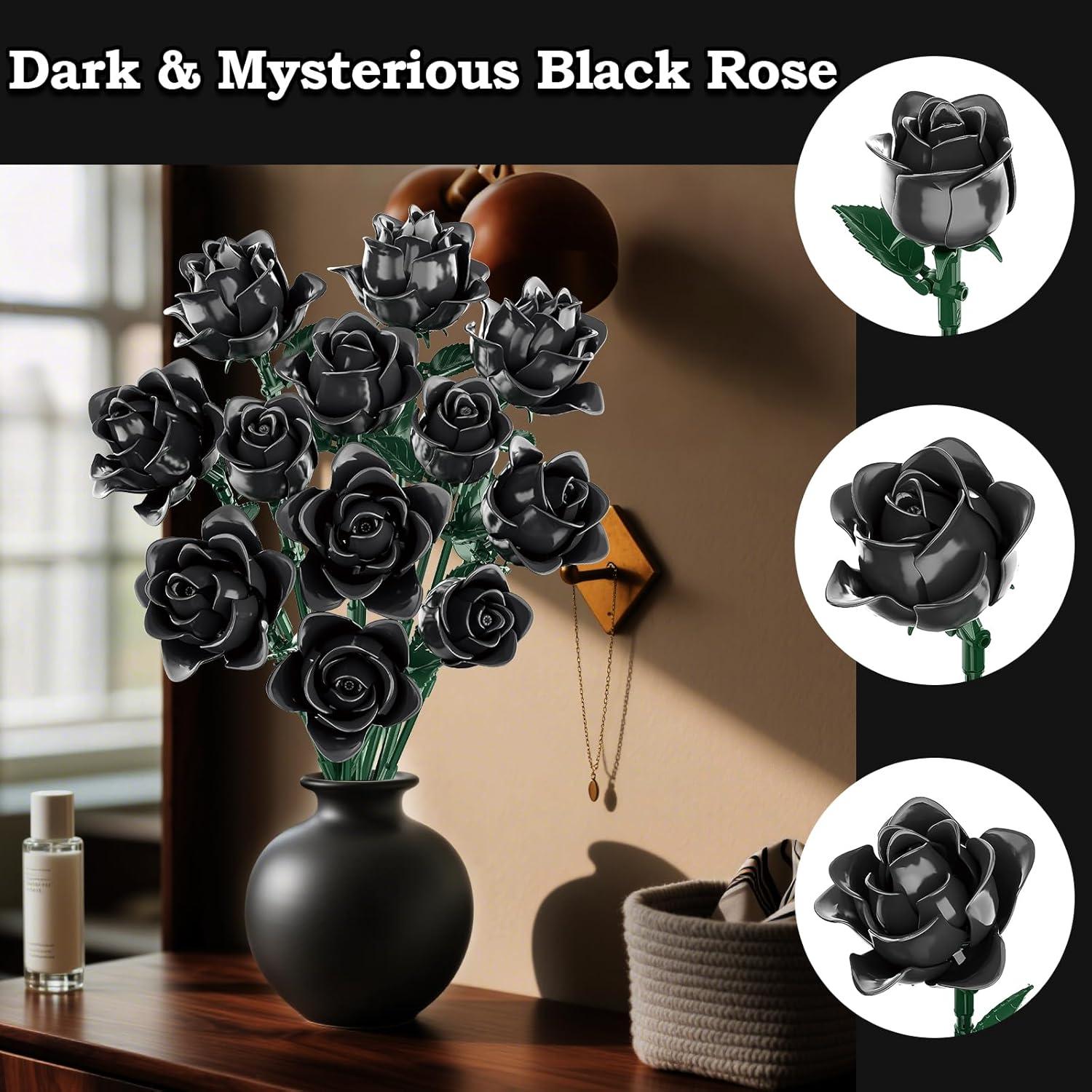 Set de Bloques de Construcción 12 Rosas Negras HAYXUN 585 PCS