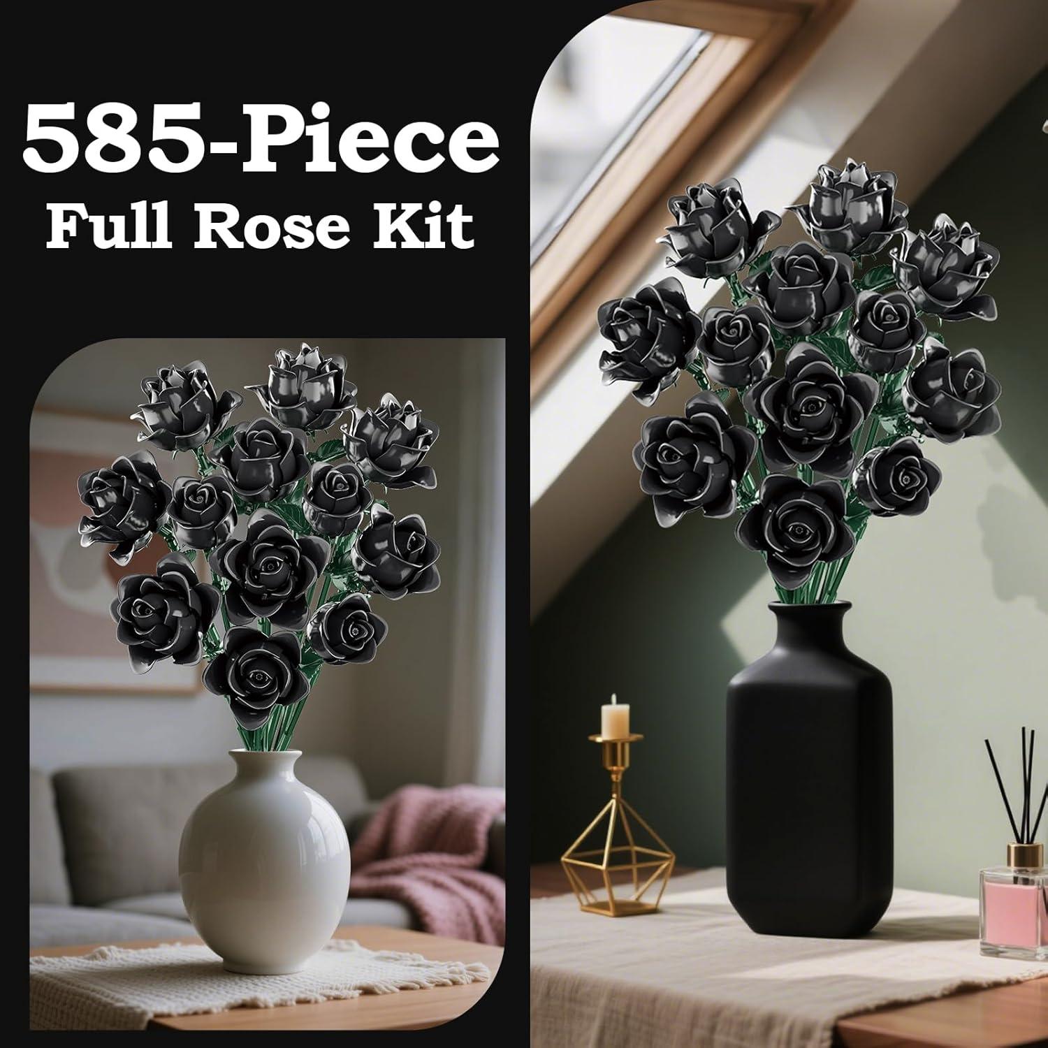 Set de Bloques de Construcción 12 Rosas Negras HAYXUN 585 PCS