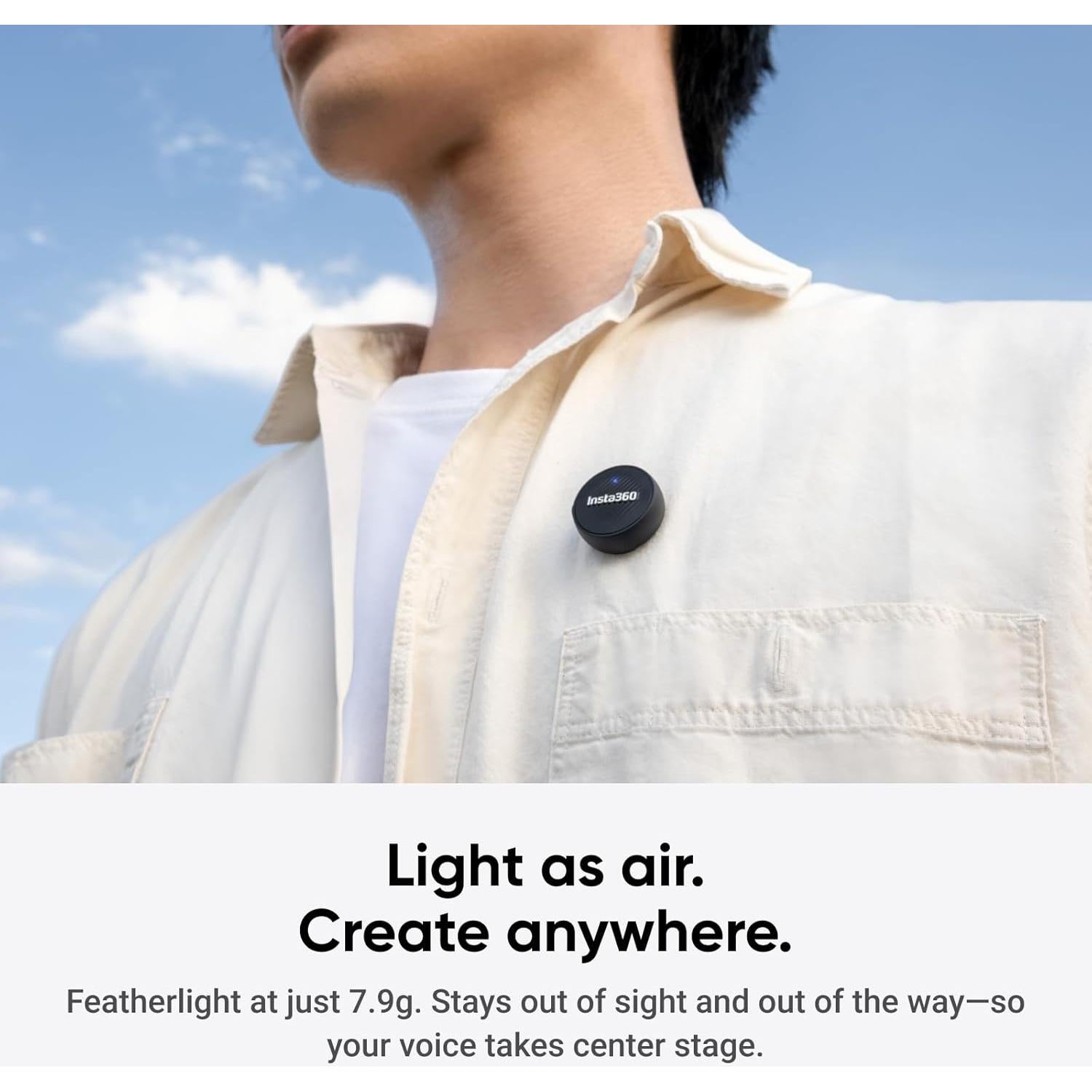 Insta360 Mic Air (1 TX + 1 RX), Noise Cancelling, 300m Range, Wireless Microphone for USB-C iPhone/Android/PC/Mac, Vlog, Streaming