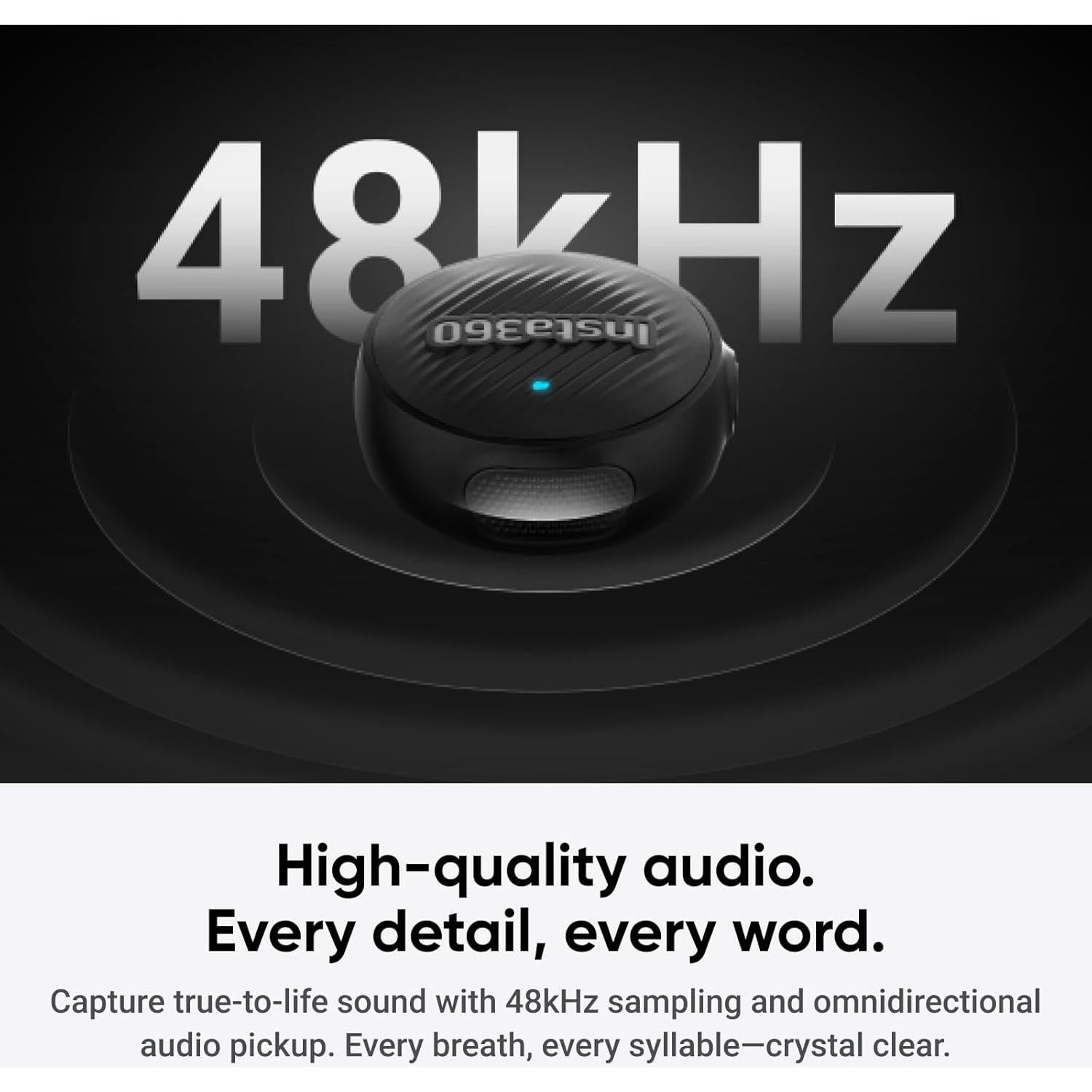 Insta360 Mic Air (1 TX + 1 RX), Noise Cancelling, 300m Range, Wireless Microphone for USB-C iPhone/Android/PC/Mac, Vlog, Streaming