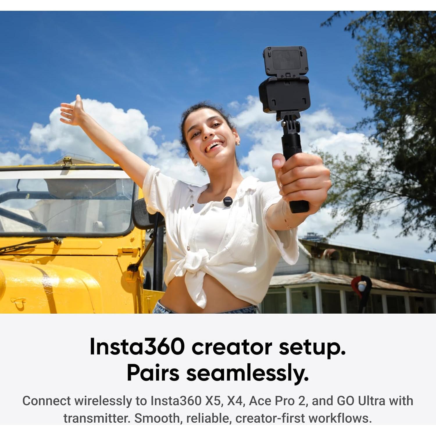 Insta360 Mic Air (1 TX + 1 RX), Noise Cancelling, 300m Range, Wireless Microphone for USB-C iPhone/Android/PC/Mac, Vlog, Streaming