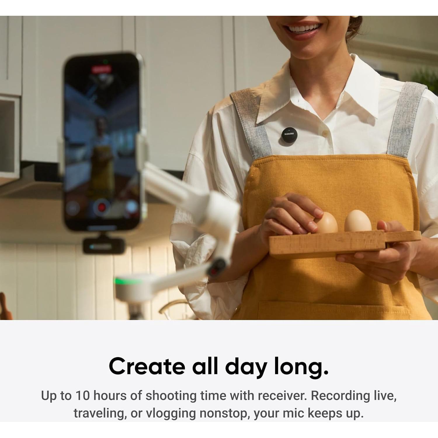 Insta360 Mic Air (1 TX + 1 RX), Noise Cancelling, 300m Range, Wireless Microphone for USB-C iPhone/Android/PC/Mac, Vlog, Streaming