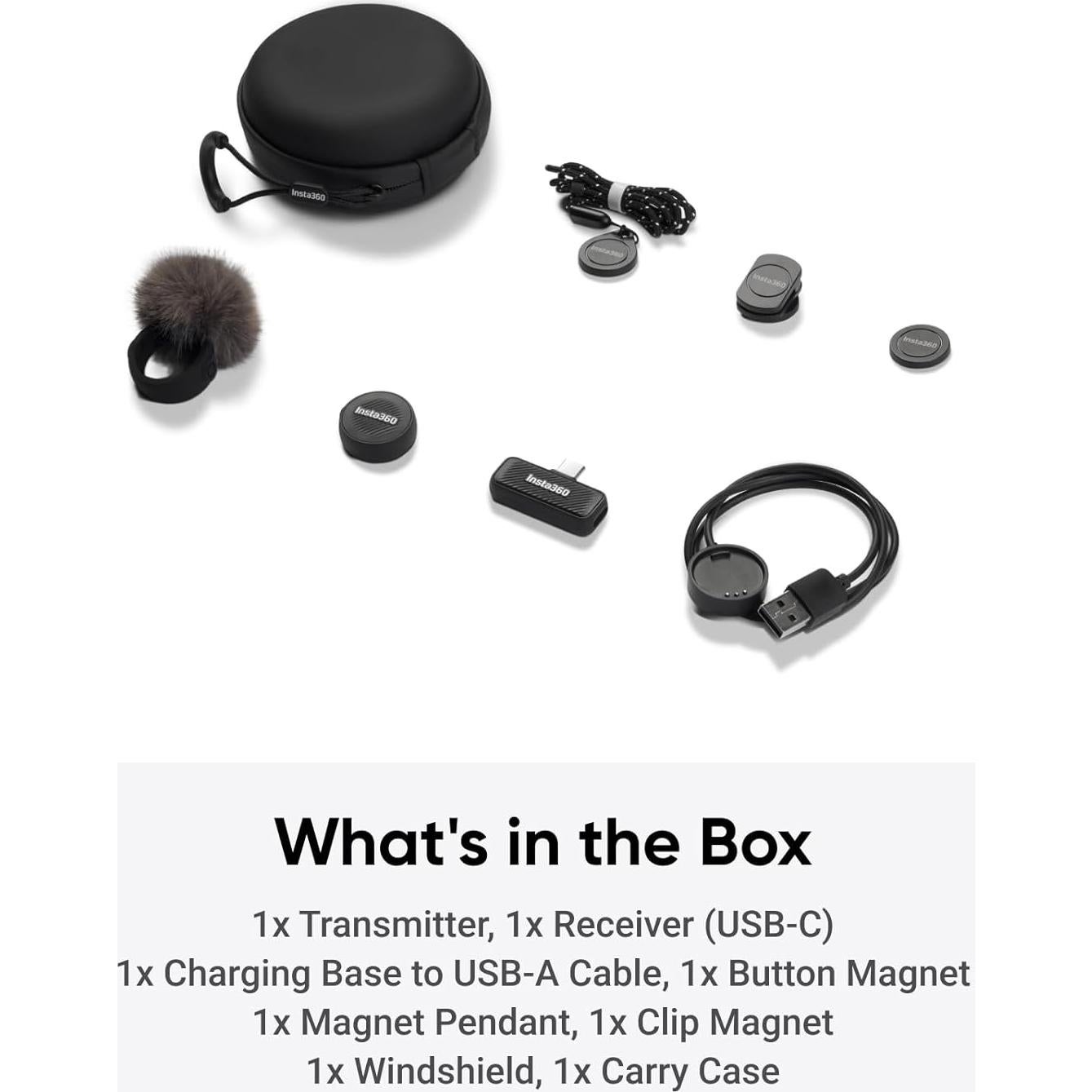 Insta360 Mic Air (1 TX + 1 RX), Noise Cancelling, 300m Range, Wireless Microphone for USB-C iPhone/Android/PC/Mac, Vlog, Streaming