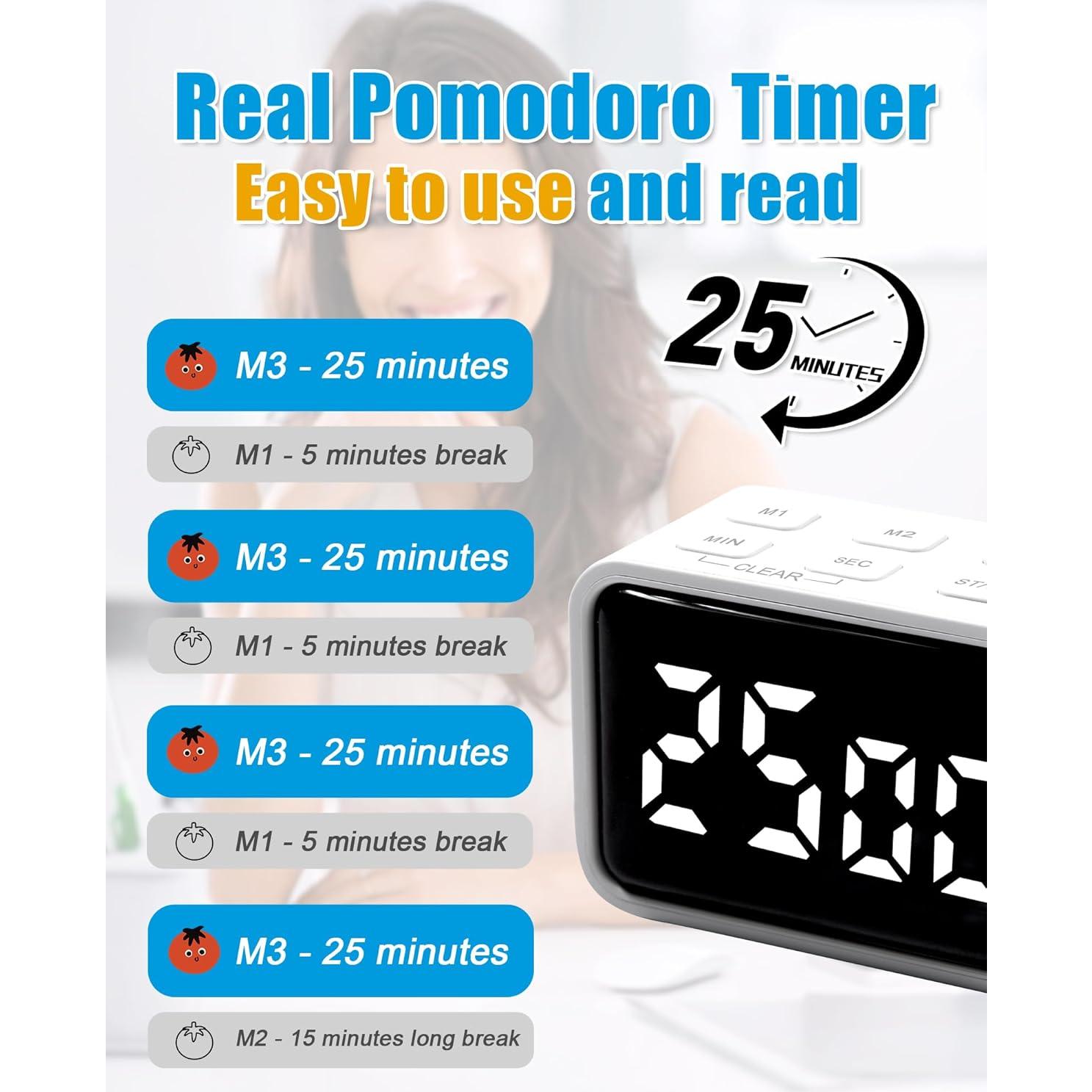 Temporizador Pomodoro Digital TPNEG Blanco Recargable USB