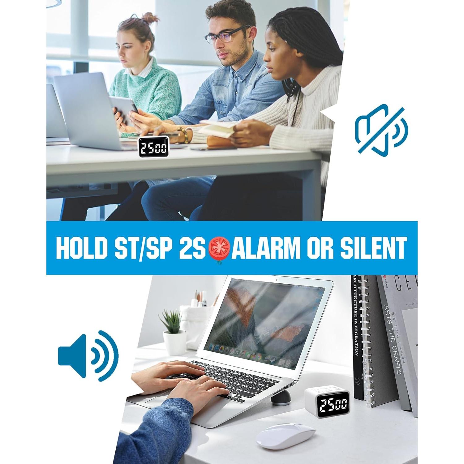 Temporizador Pomodoro Digital TPNEG Blanco Recargable USB