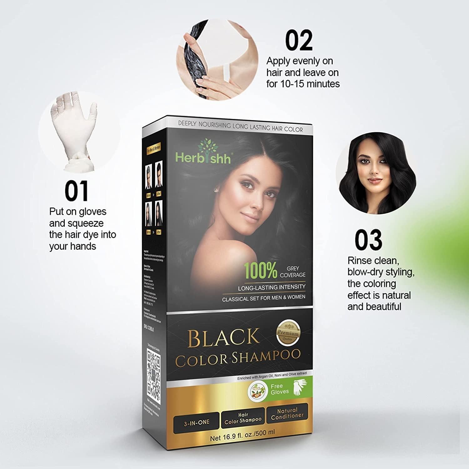 Kit Champú Colorante Herbishh 4pcs para Cabello Gris - Negro