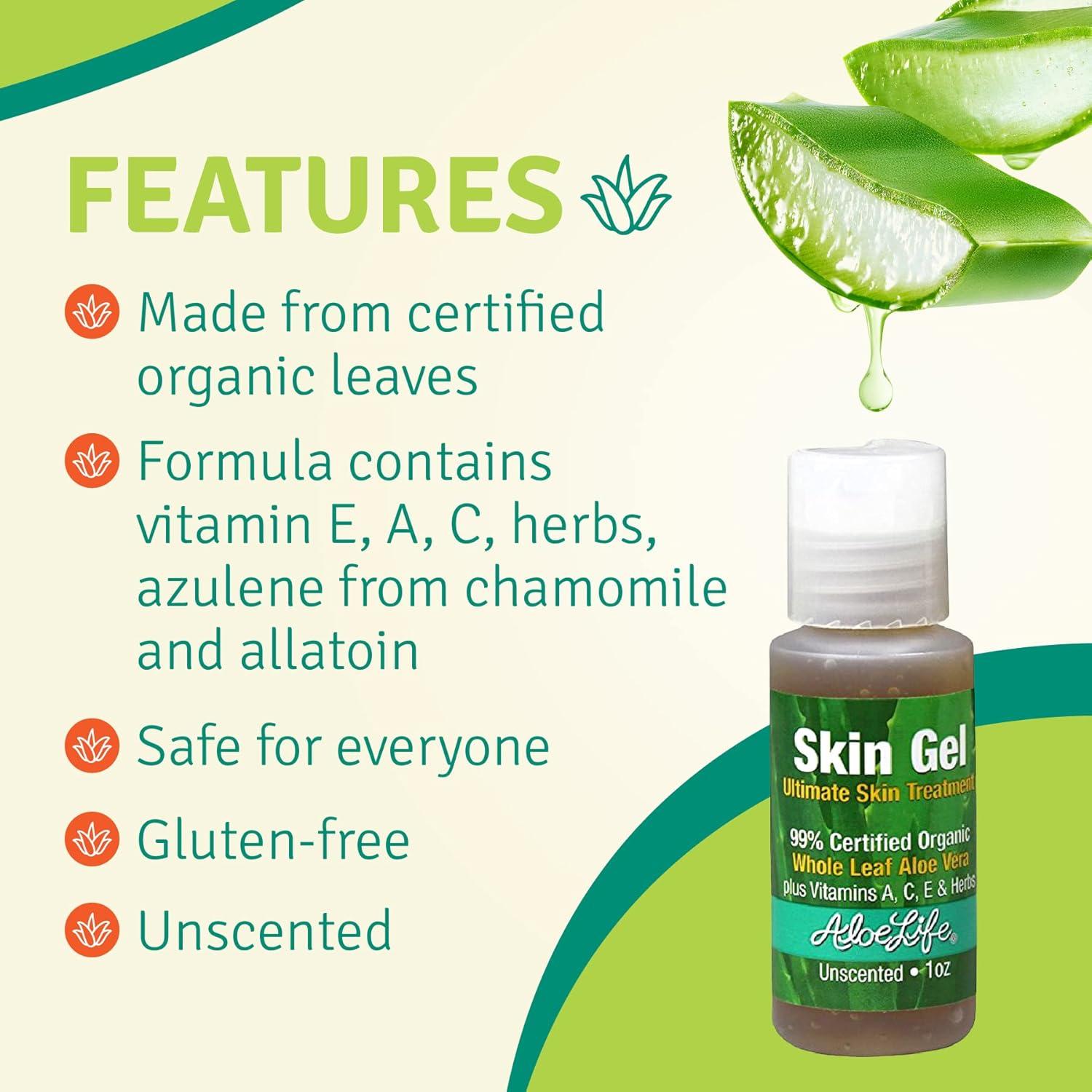 Gel de Piel Aloe Life 99% Aloe Vera Orgánico 28.35g Sin Fragancia