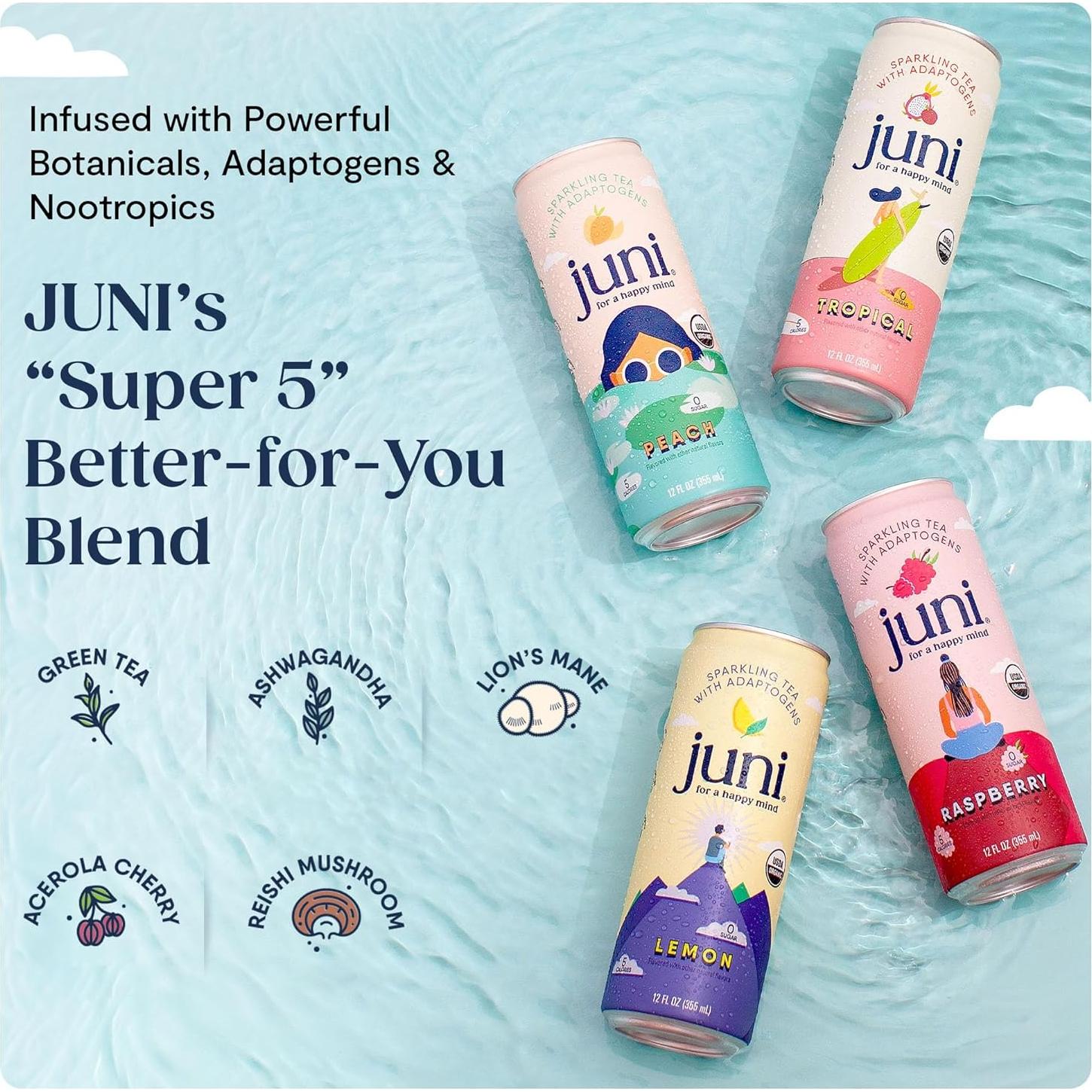 Bebida Espumosa Adaptógena Juni Limón 12 Paquetes 355ml