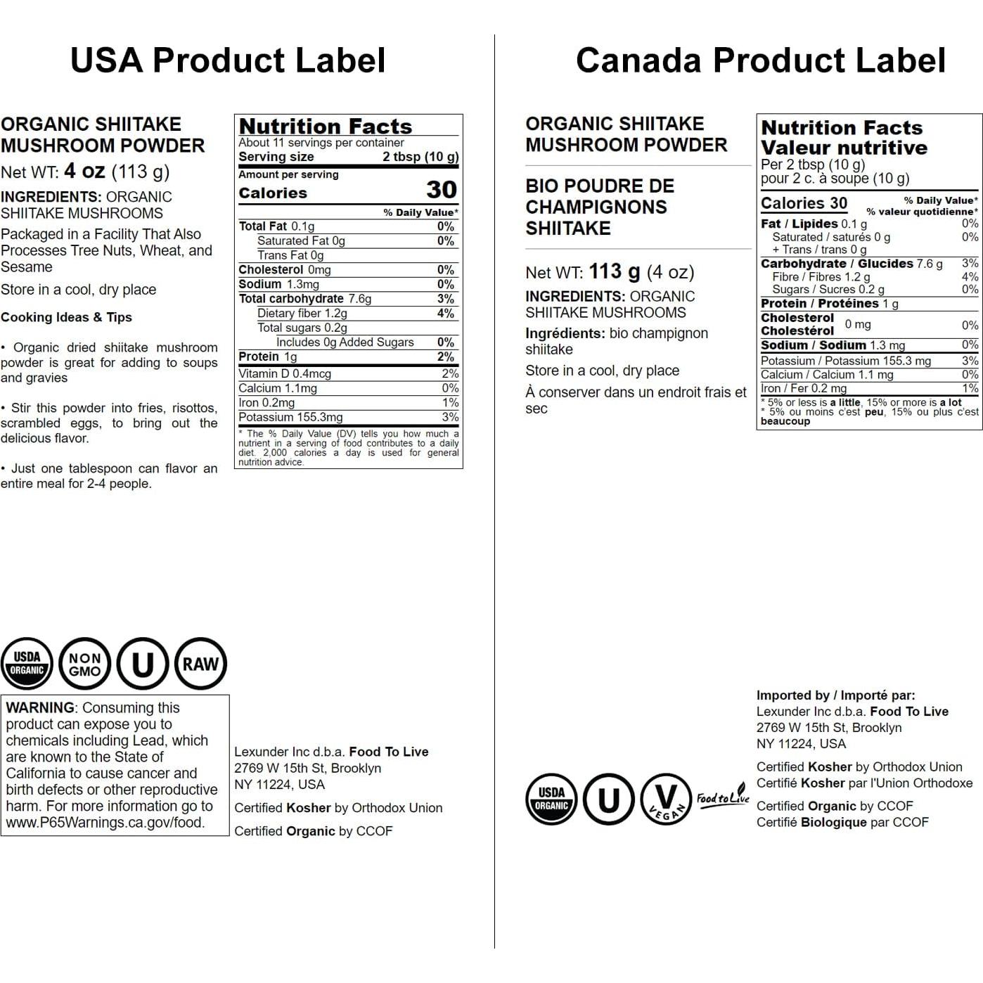 Polvo de Champiñón Shiitake Orgánico Food to Live 113g - Vegano