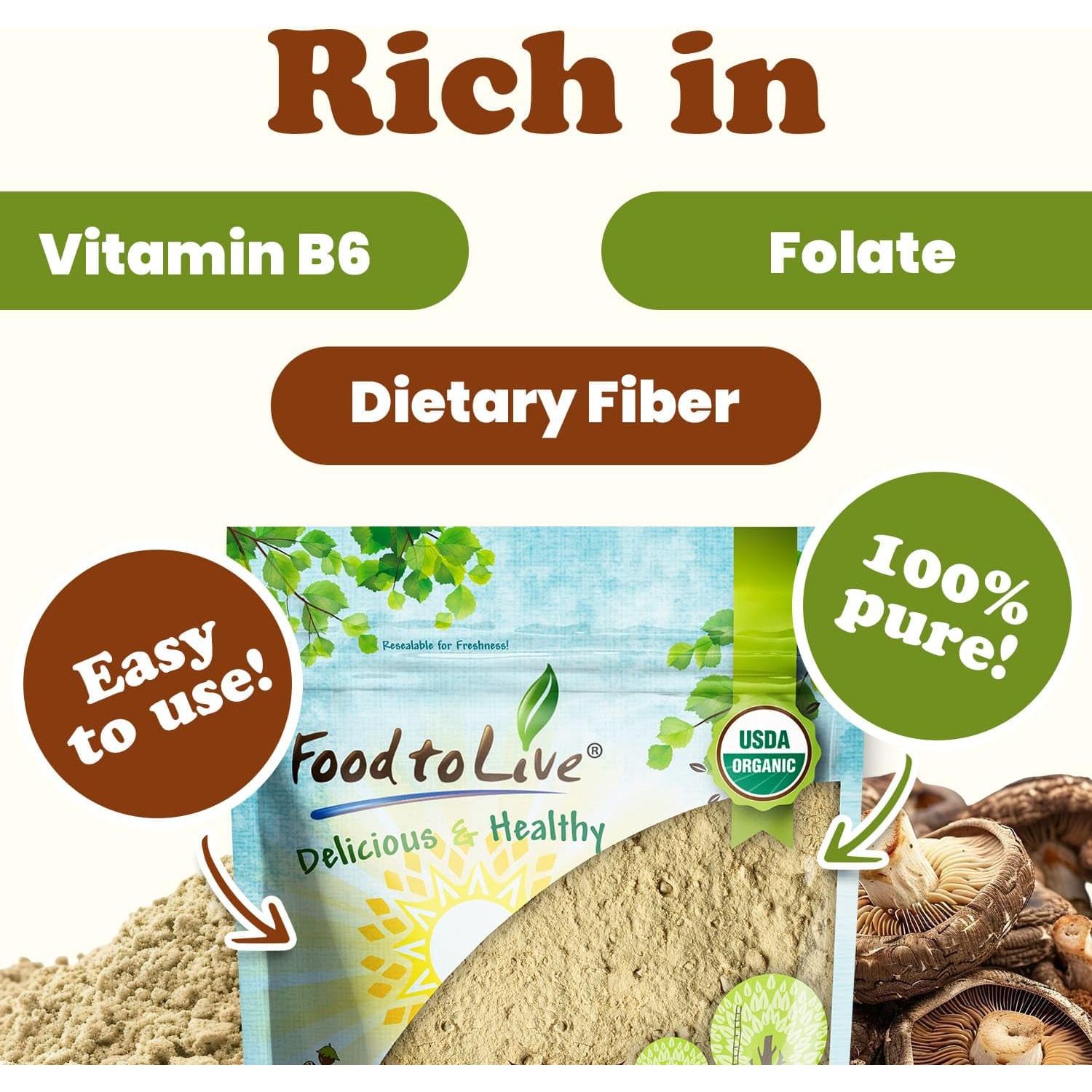 Polvo de Champiñón Shiitake Orgánico Food to Live 113g - Vegano