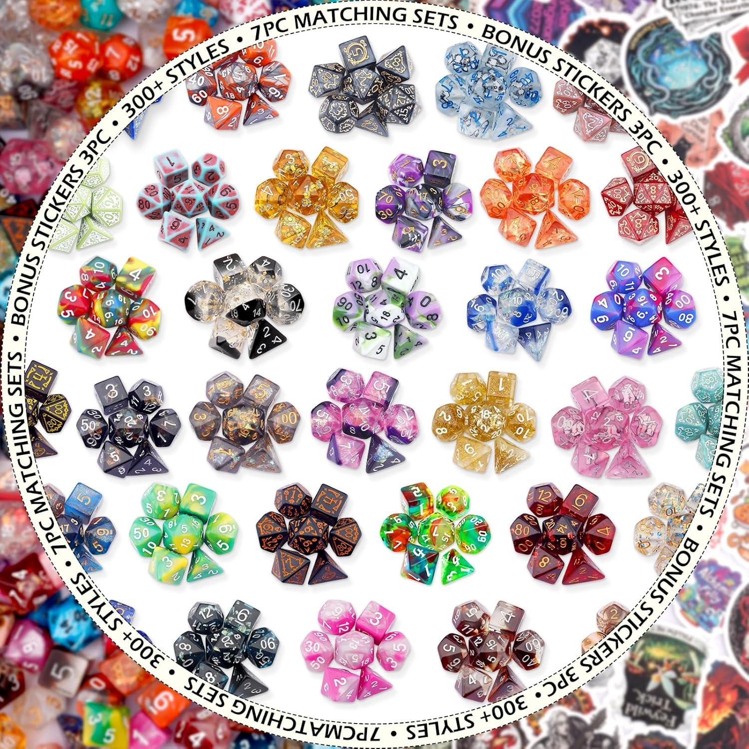 Conjunto de Dados Poliedricos Haxtec DND 7 Piezas con Pegatinas