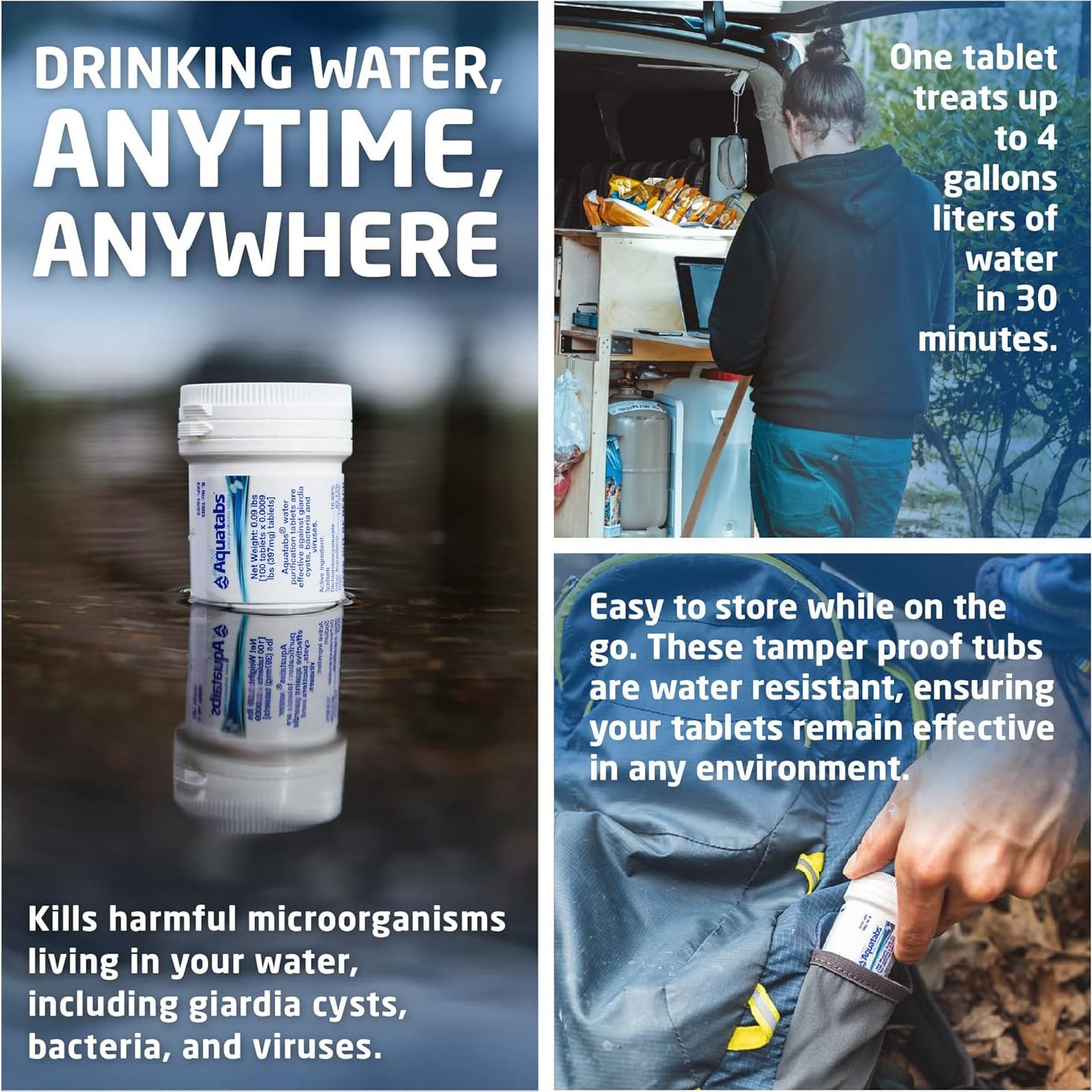 Tabletas Purificadoras de Agua Aquatabs 397mg - 100 Unidades