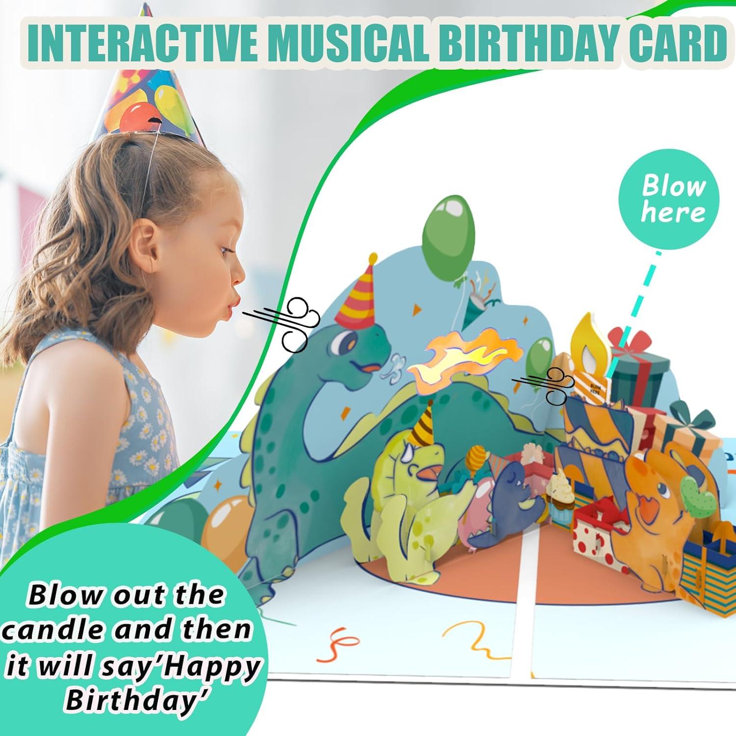 Tarjeta de Cumpleaños Musical Pop-Up Dinosaurio Ecloverlife 14.5x20.8cm