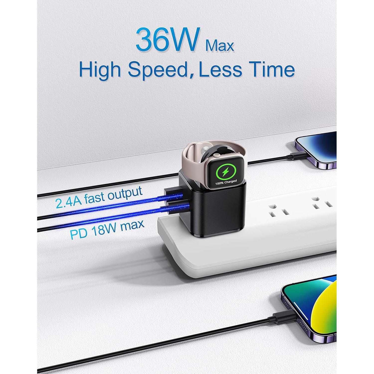 Cargador Rápido 36W 3 en 1 Shenzhenshi - USB-C, USB-A, Apple Watch