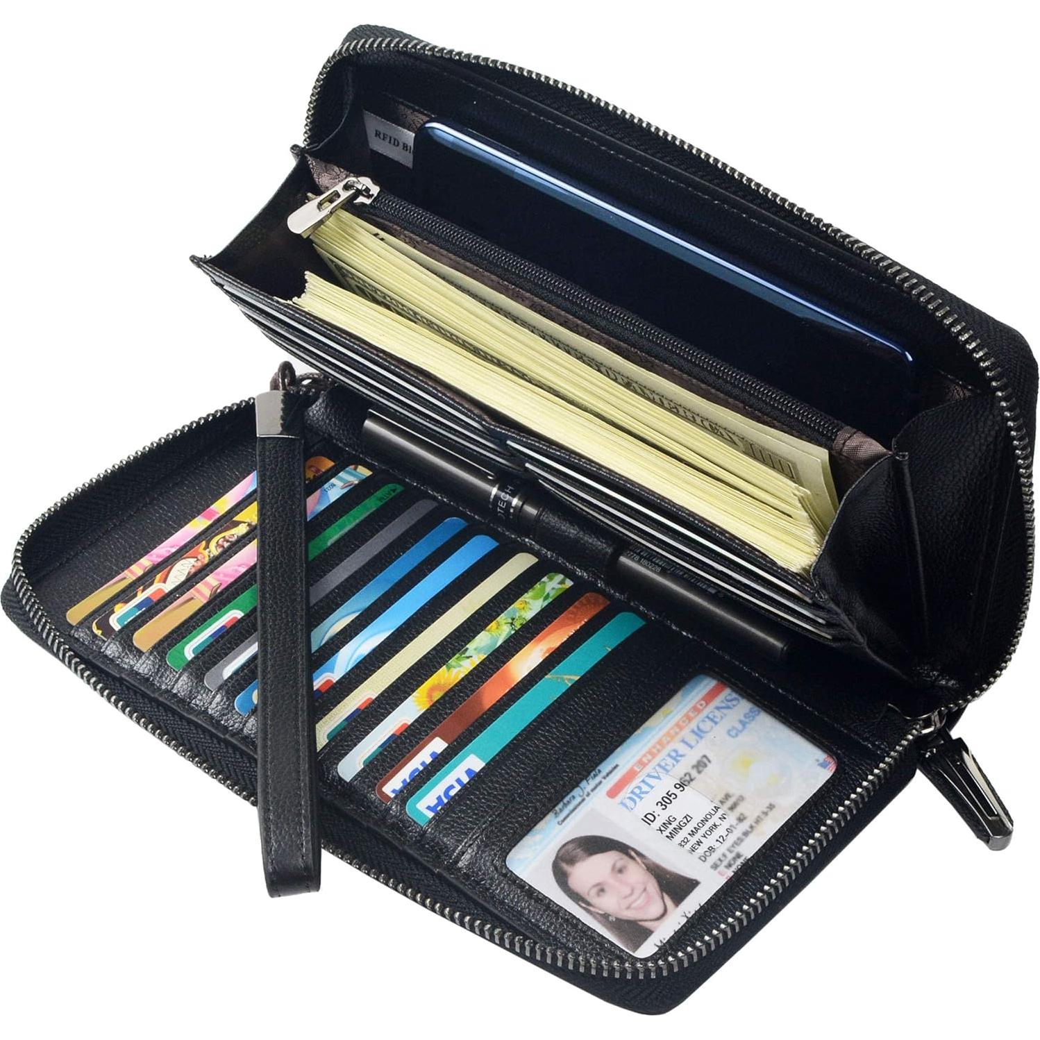 Cartera Bveyzi para Mujeres con Bloqueo RFID de Cuero Negro