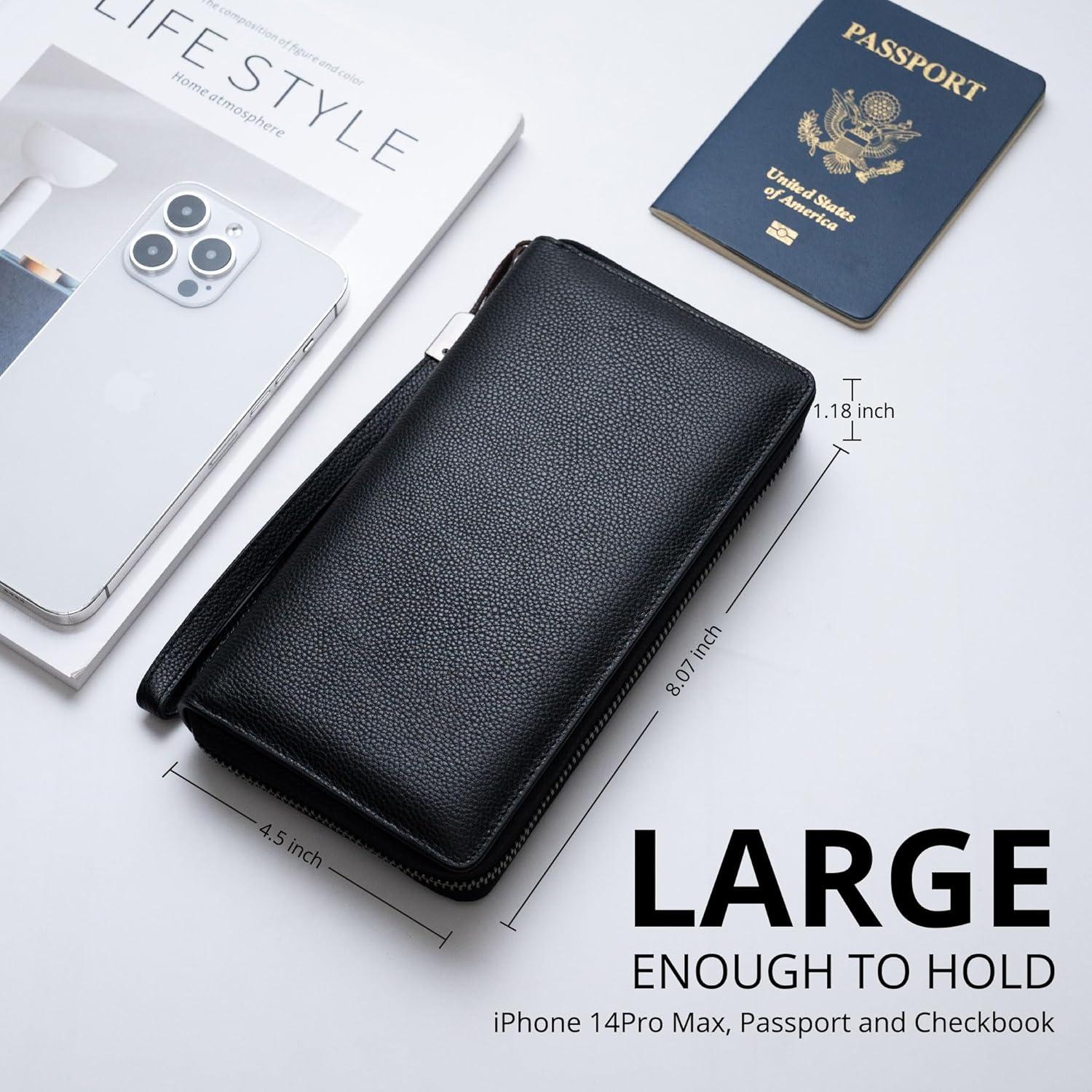 Cartera Bveyzi para Mujeres con Bloqueo RFID de Cuero Negro