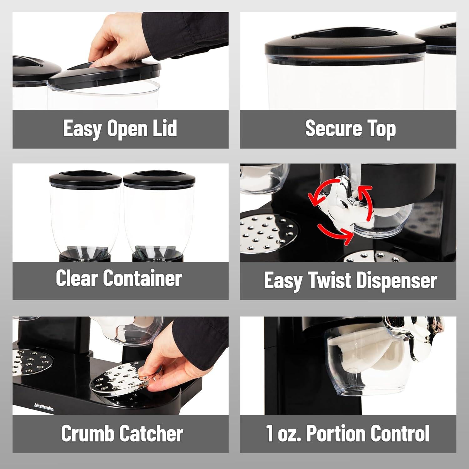 Dispensador de Cereal Doble Mind Reader 2 x 3.5L Negro