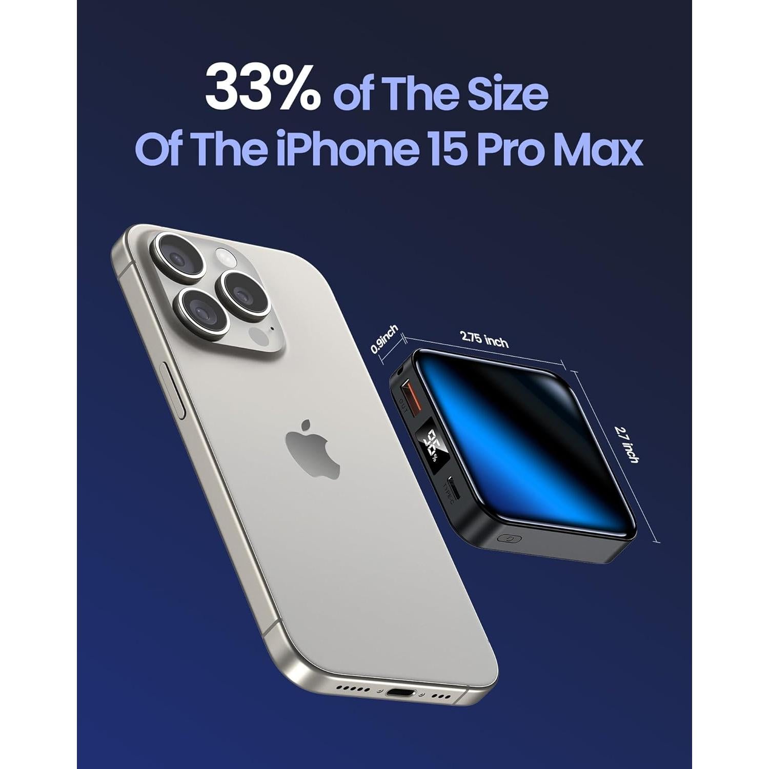 Banco de Energía 10000mAh Mini Cargador Rápido USB-C Negro