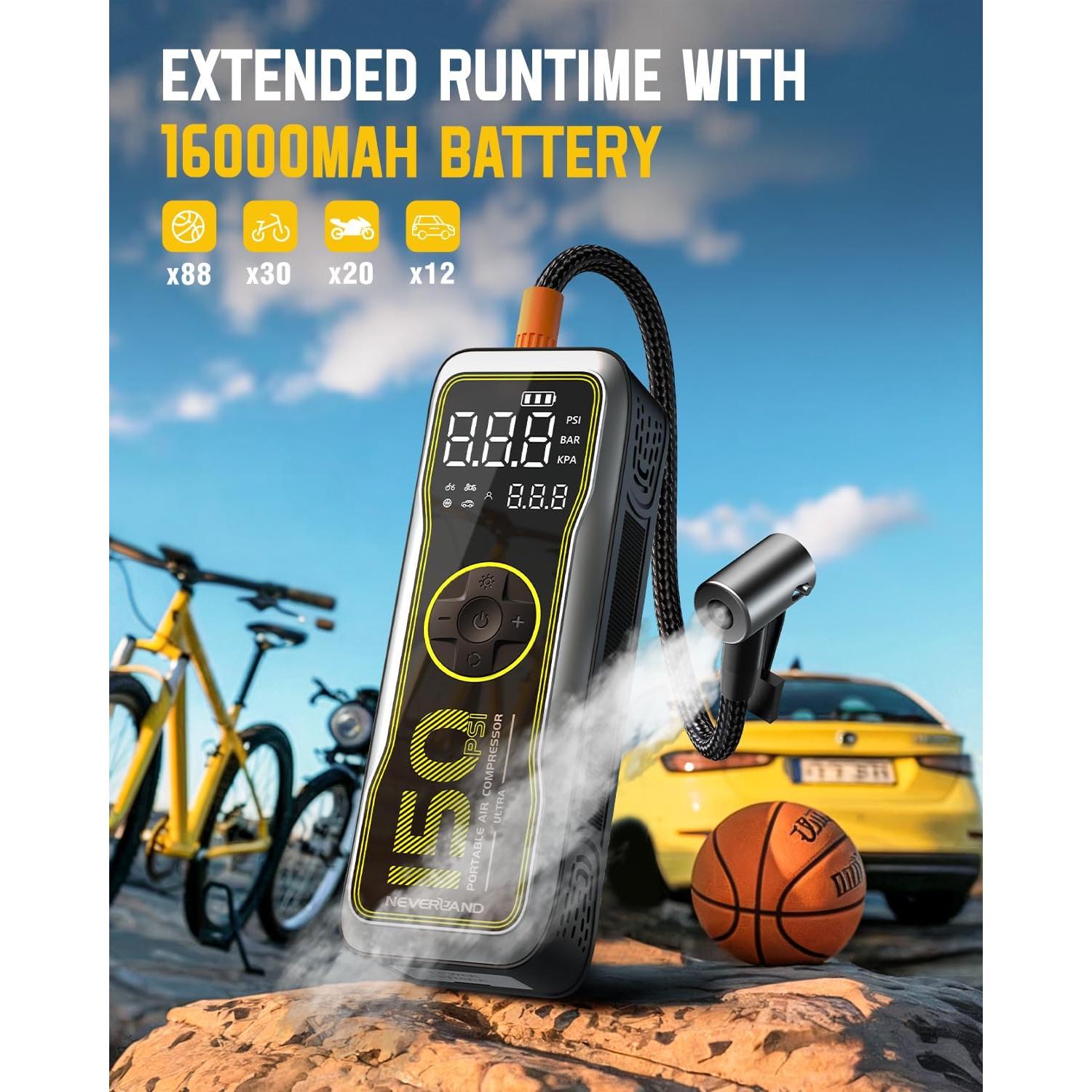 Compresor de Aire Portátil NEVERLAND 12V 16000mAh 150PSI