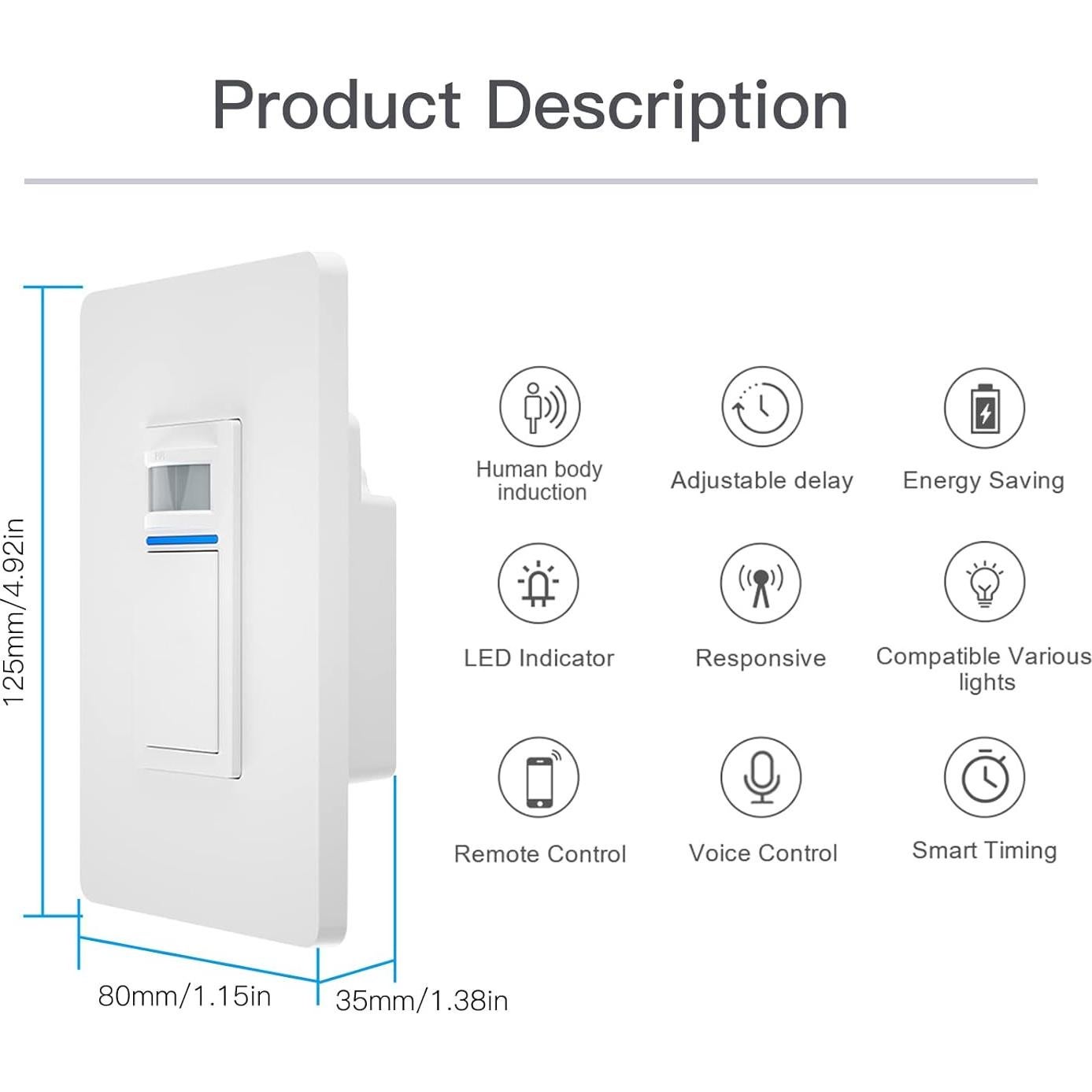 Interruptor de Movimiento PIR Wi-Fi MOES 1 Gang con APP