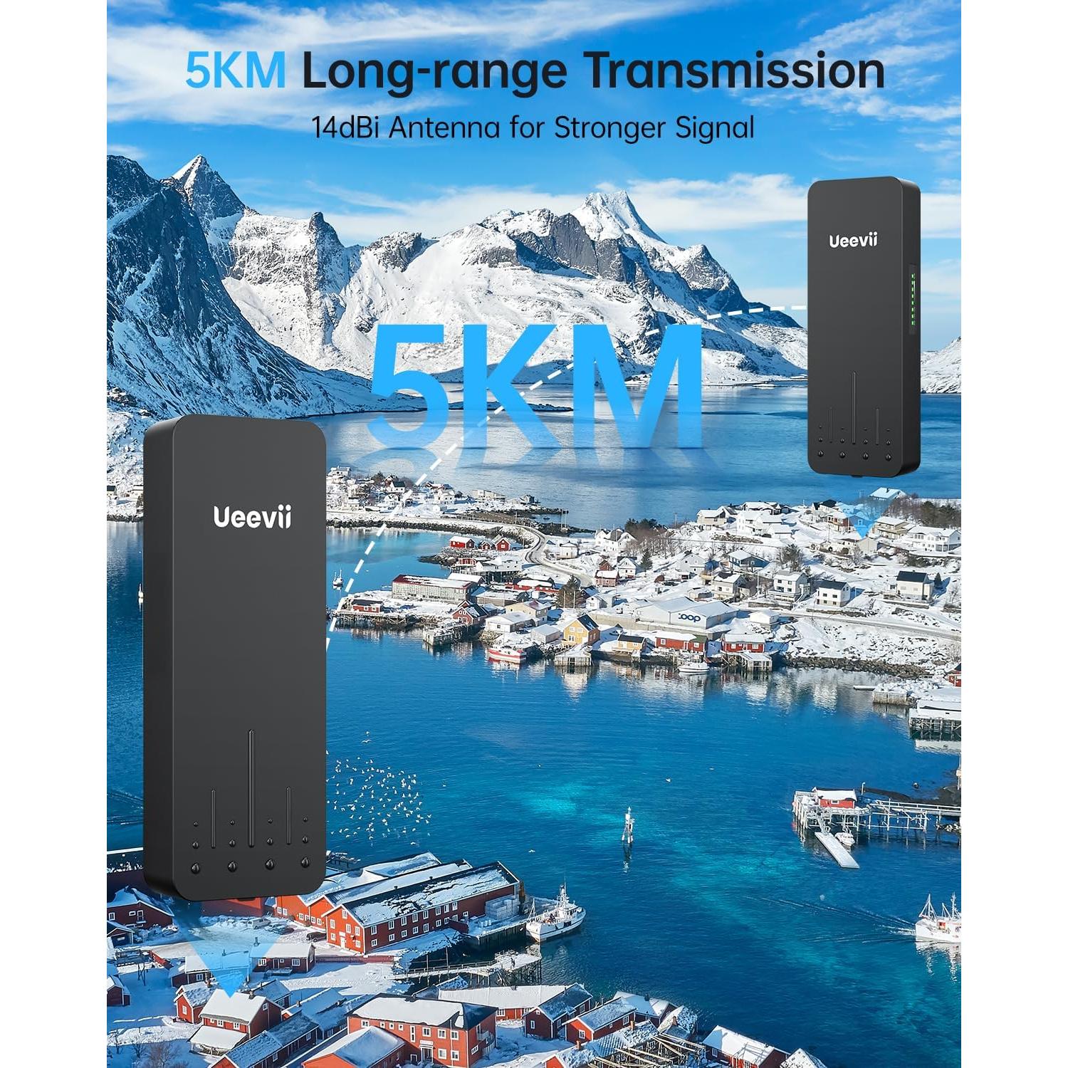 Puente Inalámbrico UeeVii CPE990 5.8GHz 5KM IP66 Negro