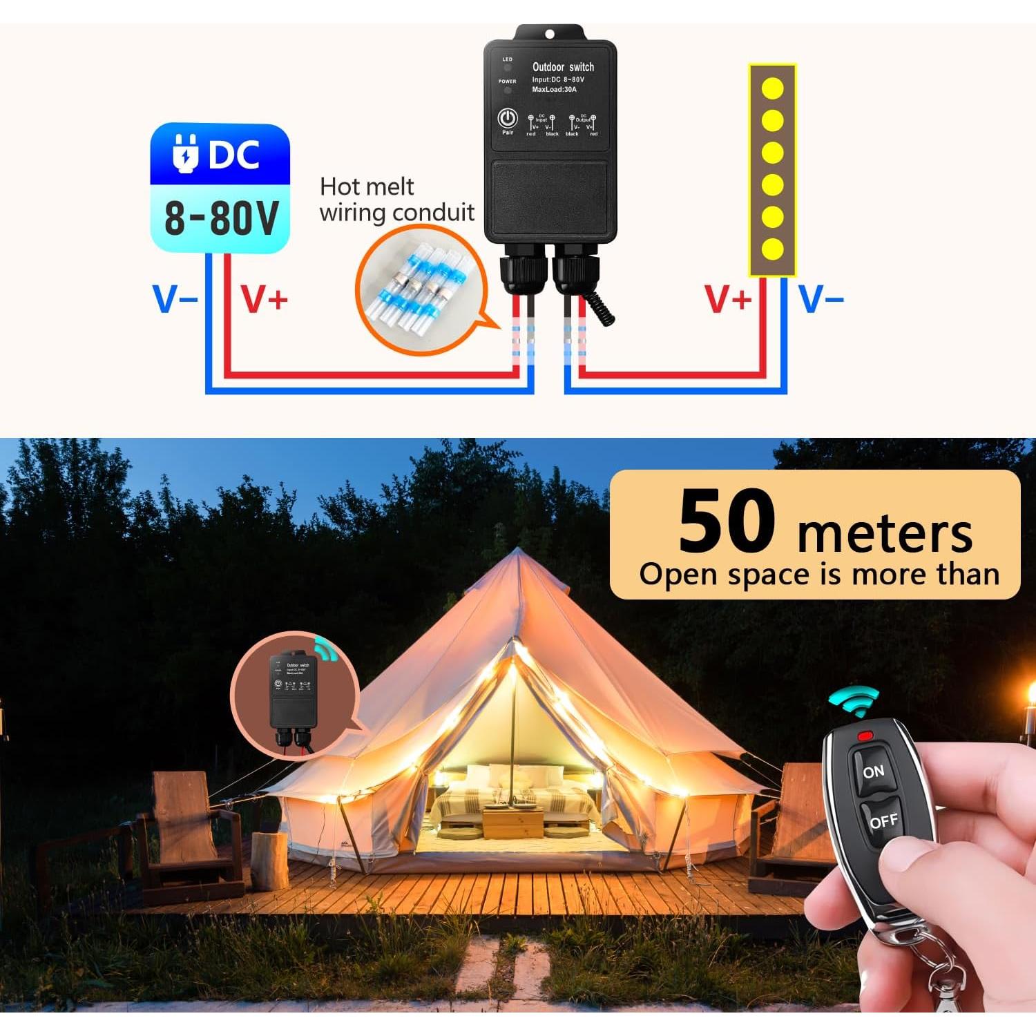 Interruptor Remoto Inalámbrico Impermeable DieseRC 30A 8V-80V